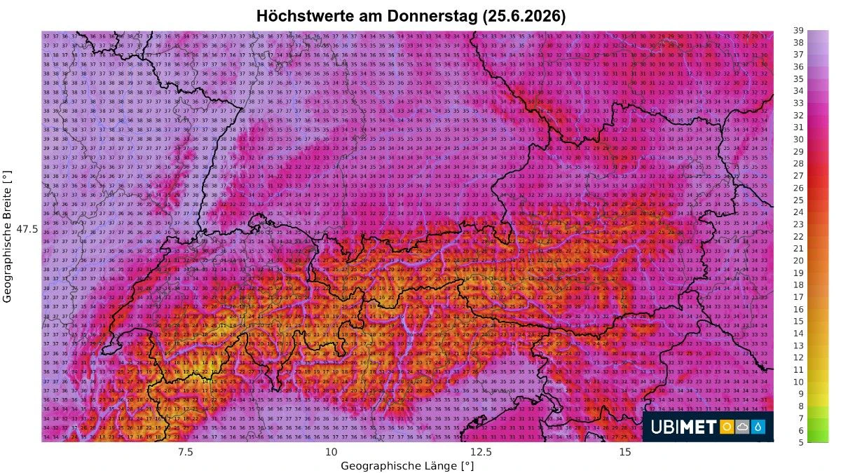 Höchstwerte am Donnerstag