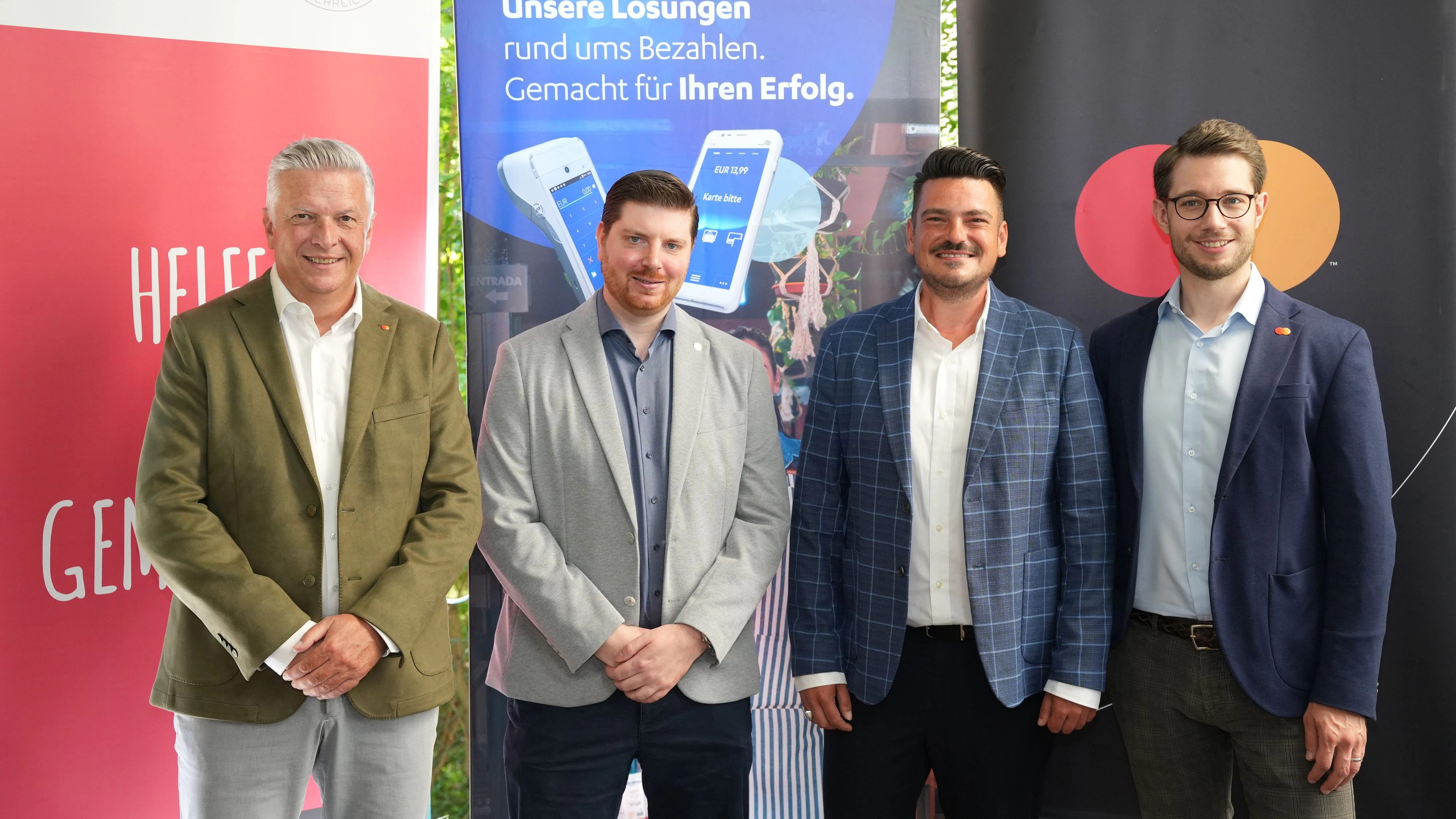 Christian Schicker (Mastercard), Patrick Zwinger (Samariterbund), Damir Leko (Nexi), Michael Brönner (Mastercard).