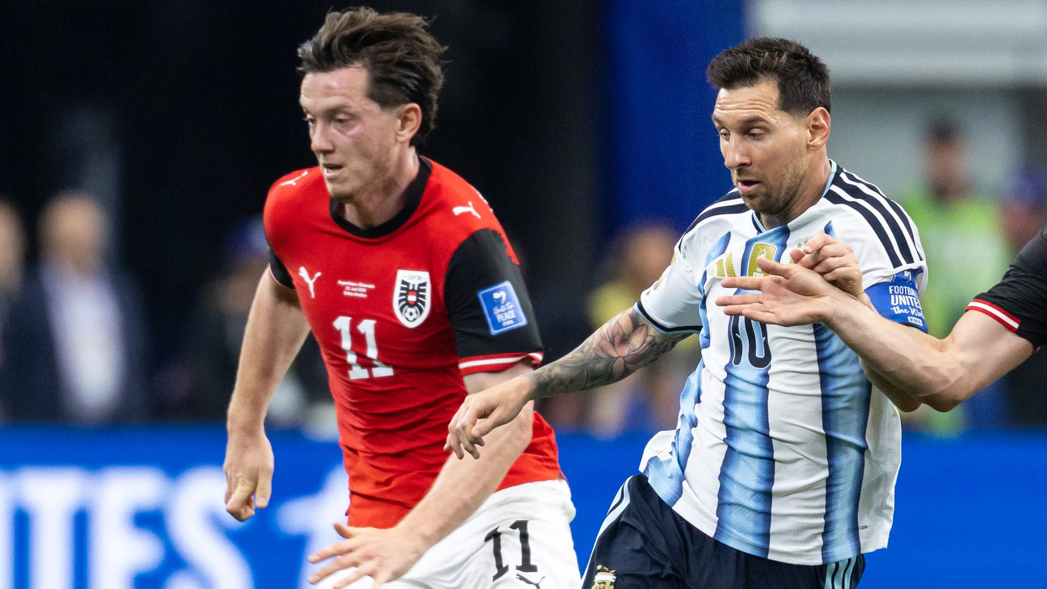 ARLINGTON,TEXAS,USA,22.JUN.26 - SOCCER - FIFA World Cup 2026, group stage, Argentina vs Austria. Image shows Michael Gregoritsch (AUT), Lionel Messi (ARG) and Marcel Sabitzer (AUT). Photo: GEPA pictures/ Armin Rauthner