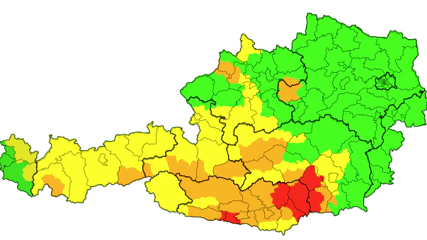 Die Wetterwarnungen am Dienstag um 18 Uhr. 