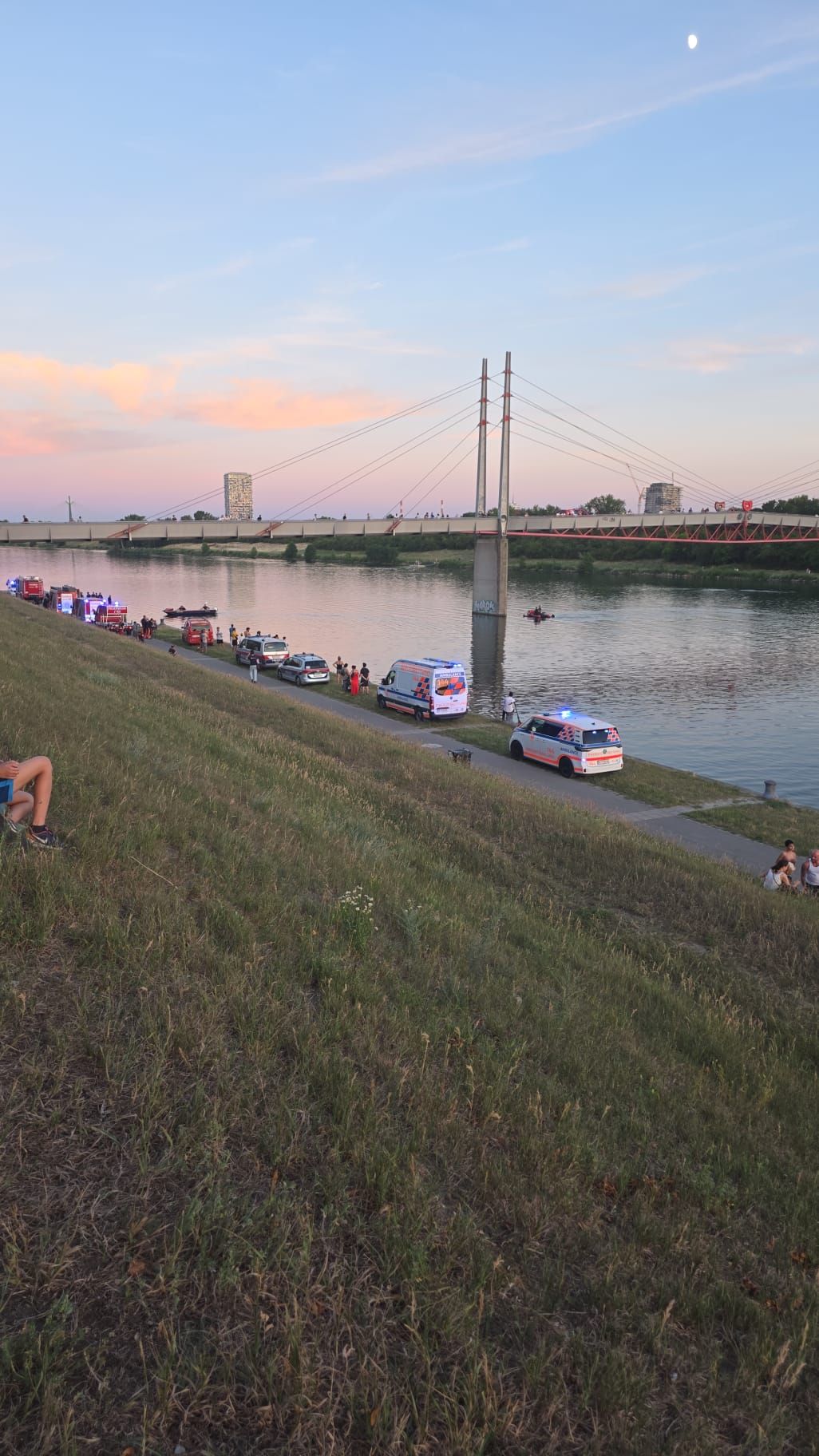 Die Einsatzkräfte eilten zu der Donauinsel, nachdem ein Mann von der Kaisermühlenbrücke gesprungen war.