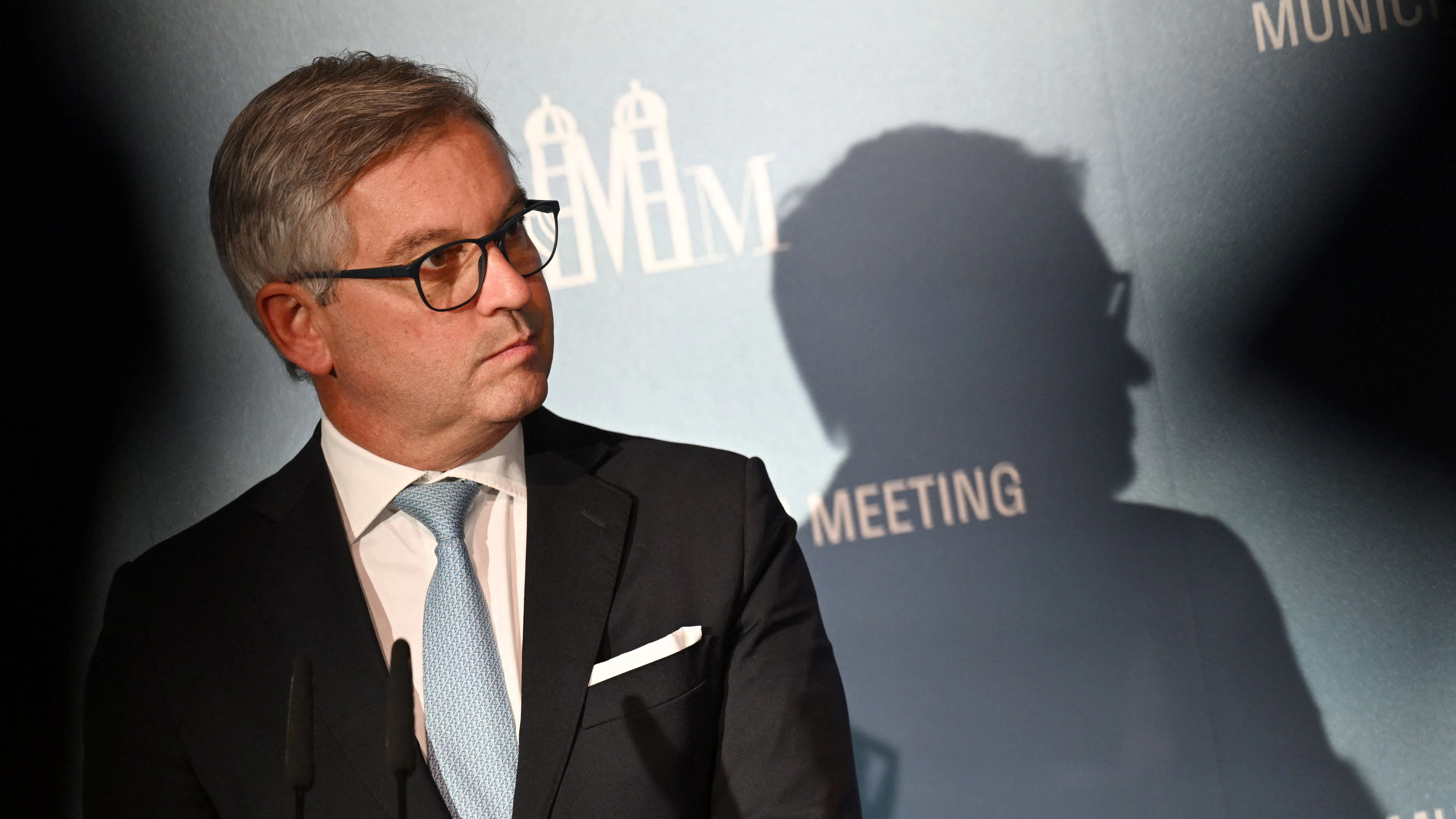 EU Commissioner for Migration, Magnus Brunner speaks at a press statement following  EU interior ministers meeting to discuss migration and drone threats, in Munich, Germany October 4, 2025. REUTERS/ Angelika Warmuth