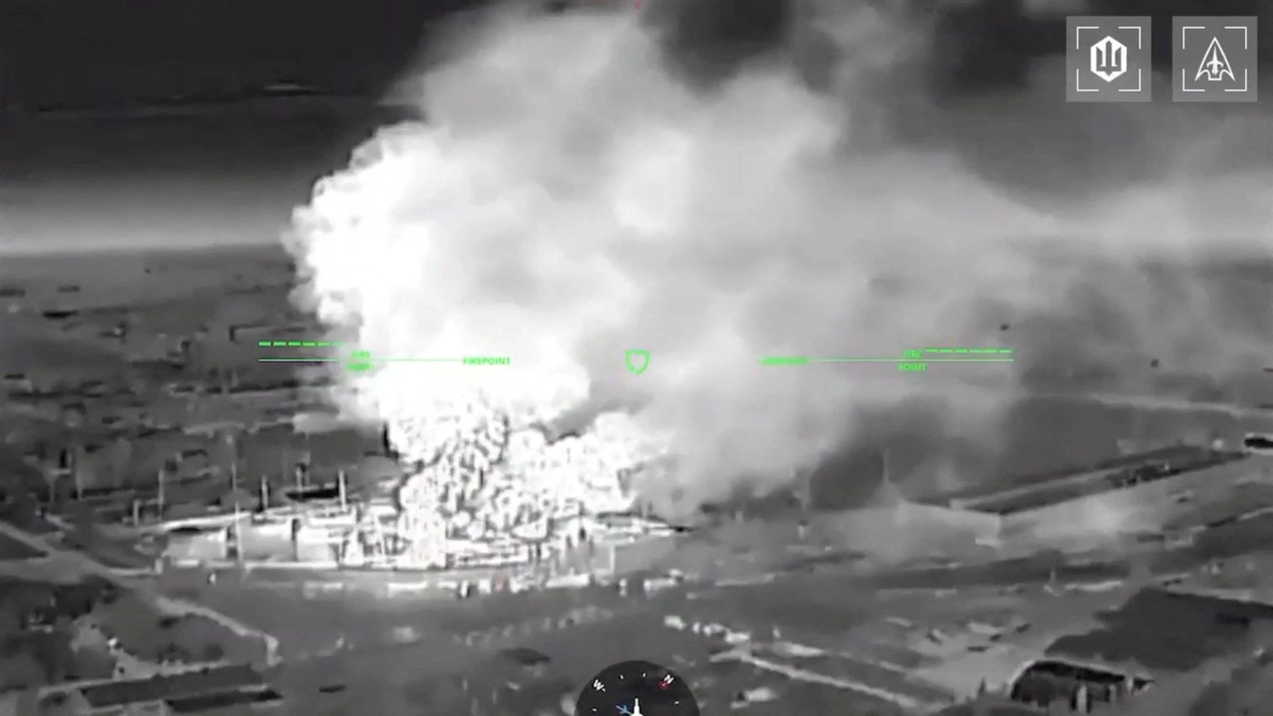 A drone footage shows fire and smoke rising from buildings, in what Ukrainian President Volodymyr Zelenskiy said was an attack on an oil depot in the city of Kerch, Crimea, in this screengrab from a video released on June 21, 2026. Robert Brovdi via Telegram/Handout via REUTERS    THIS IMAGE HAS BEEN SUPPLIED BY A THIRD PARTY. NO RESALES. NO ARCHIVES. MANDATORY CREDIT. TEXT OVERLAY FROM SOURCE   VERIFICATION:  - Coastline, topography, and port infrastructure matched satellite imagery  - Date not verified  - However, Ukrainian President Volodymyr Zelenskiy said that the Ukrainian military had hit an oil depot in Kerch - The Russian-installed governor of Crimea said four people were killed and 28 wounded in a Ukrainian drone attack on the peninsula