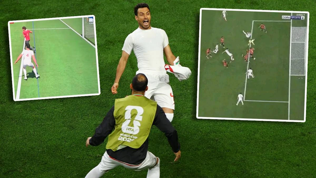 Irans Gelbe Karte fürShoja Khalilzadeh jubelte bereits, das Tor zählte dann aber nicht. 