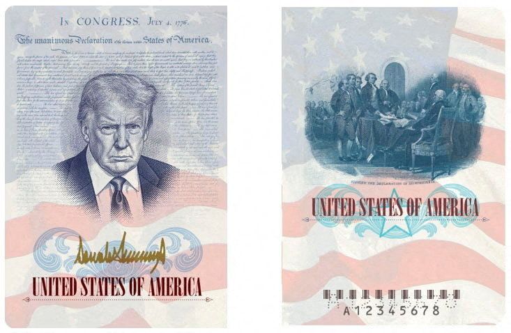 Donald Trump präsentiert einen neuen US-Reisepass mit eigenem Porträt.