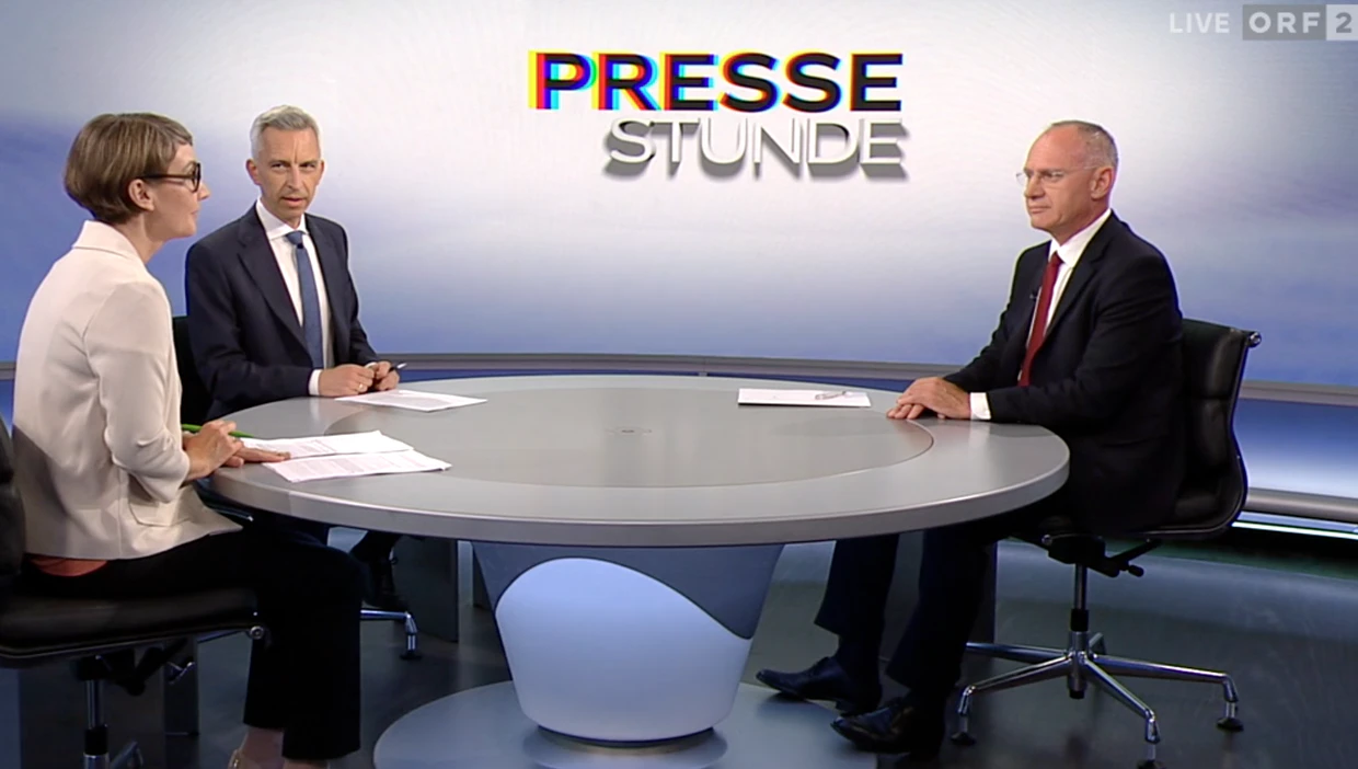 Innenminister Gerhard Karner (ÖVP) in der ORF-Pressestunde am 28. Juni 2026.