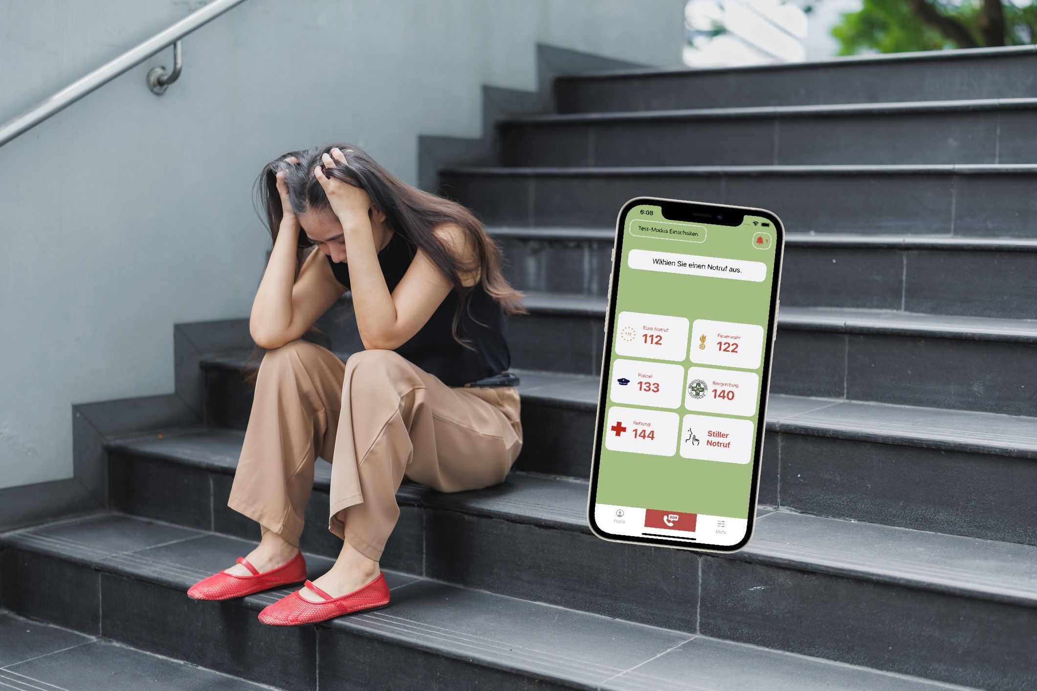 Frau holte mit DEC112-App Hilfe. 