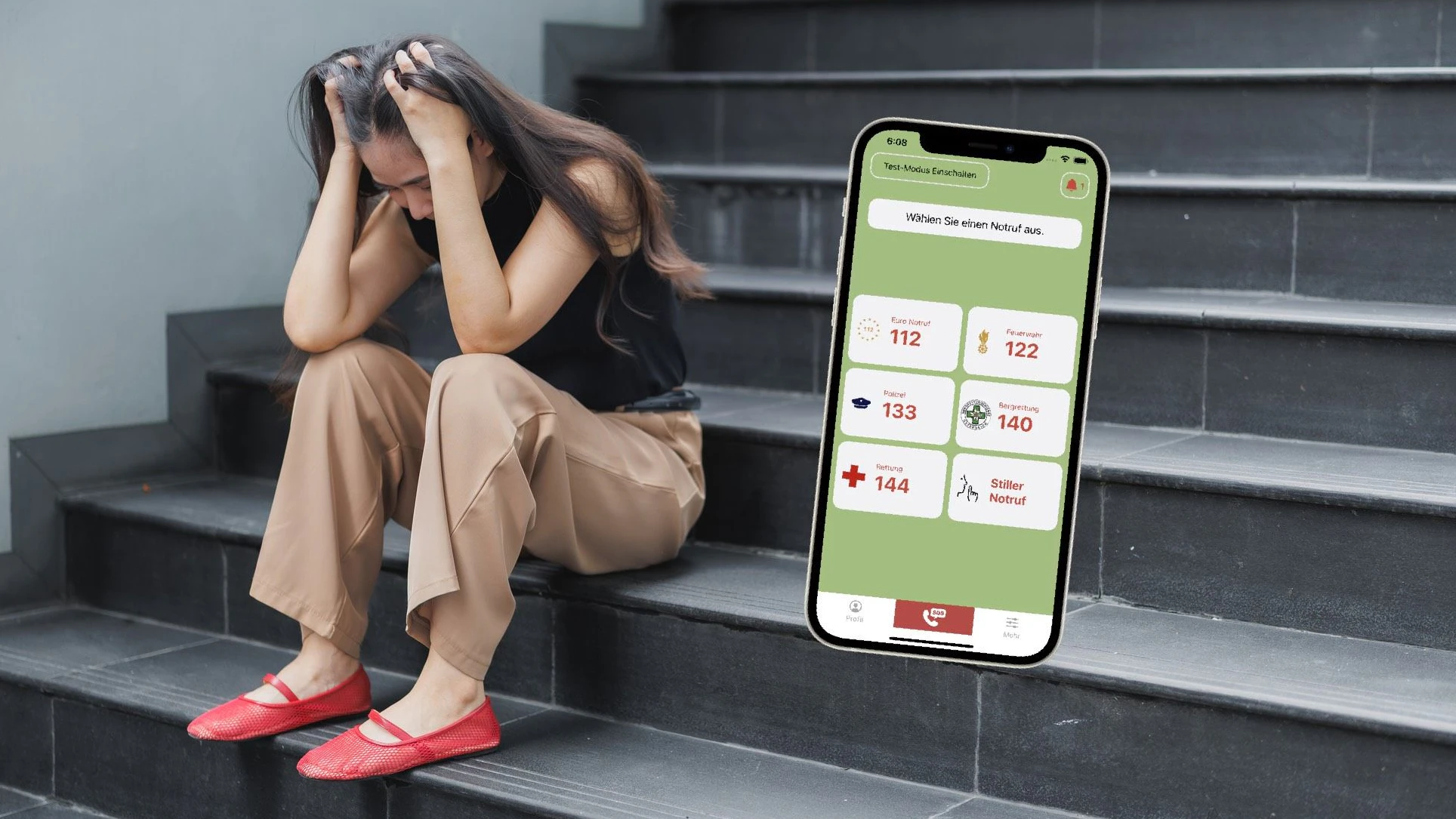 Frau holte mit DEC112-App Hilfe. 