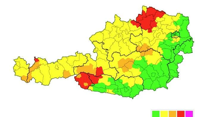 Die aktuelle Wetter-Warnkarte für Österreich