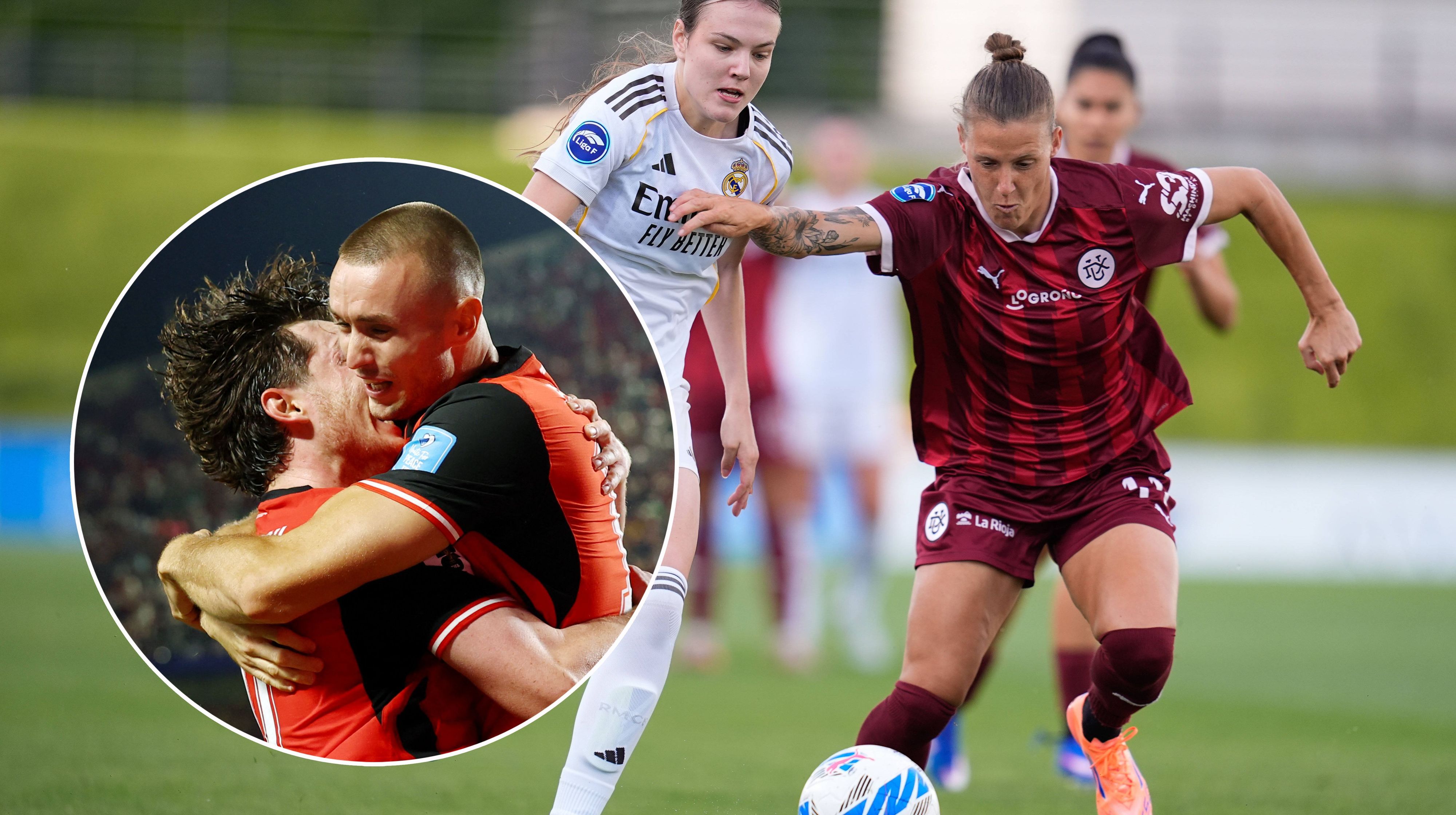 Annelie Leitner gegen Real Madrid, links: Sasa Kalajdzic beim WM-Torjubel.