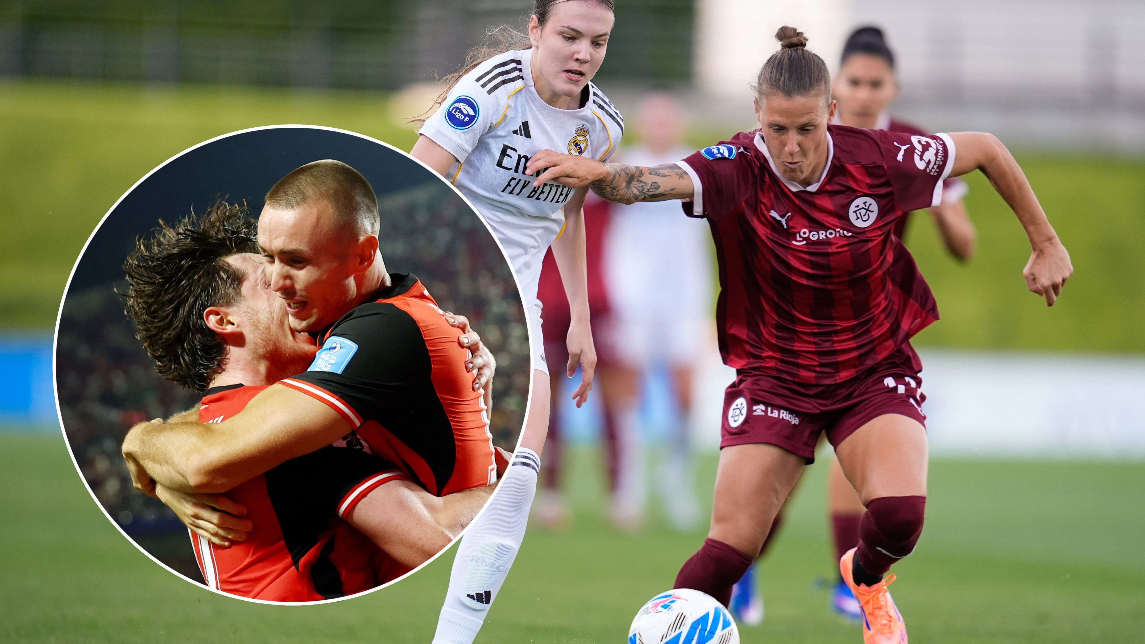 Annelie Leitner gegen Real Madrid, links: Sasa Kalajdzic beim WM-Torjubel.