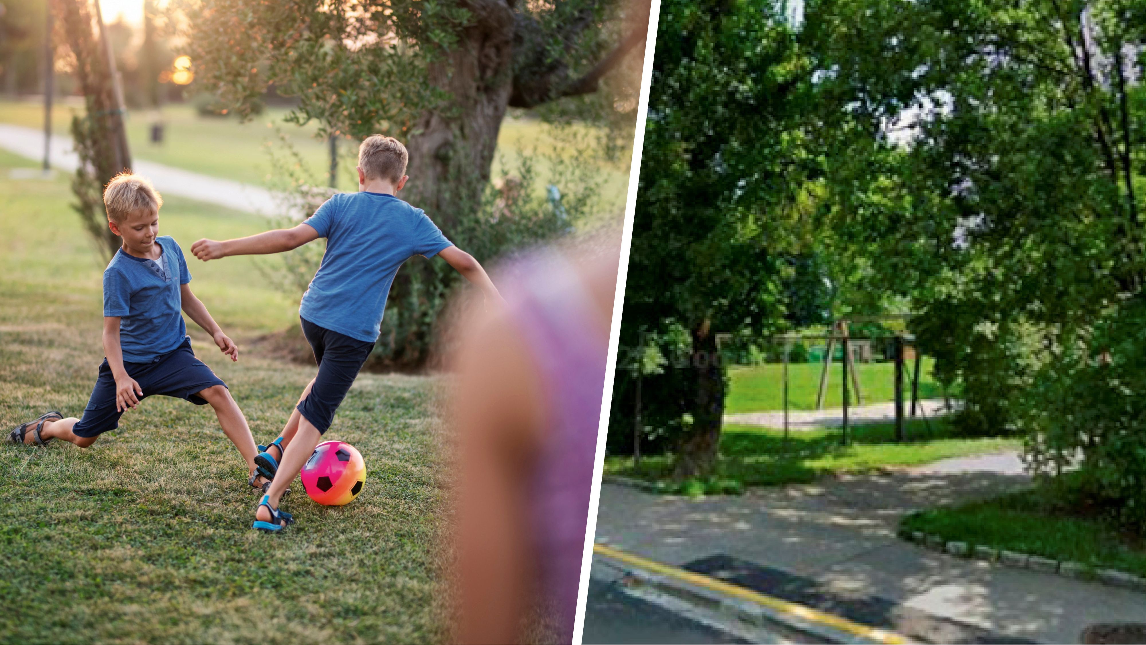 Ballspielende Kinder: Die soll es womöglich in Welser Parks bald (im Bild re.: die Sauerbruchstraße) nicht mehr geben. (Symbolbild)