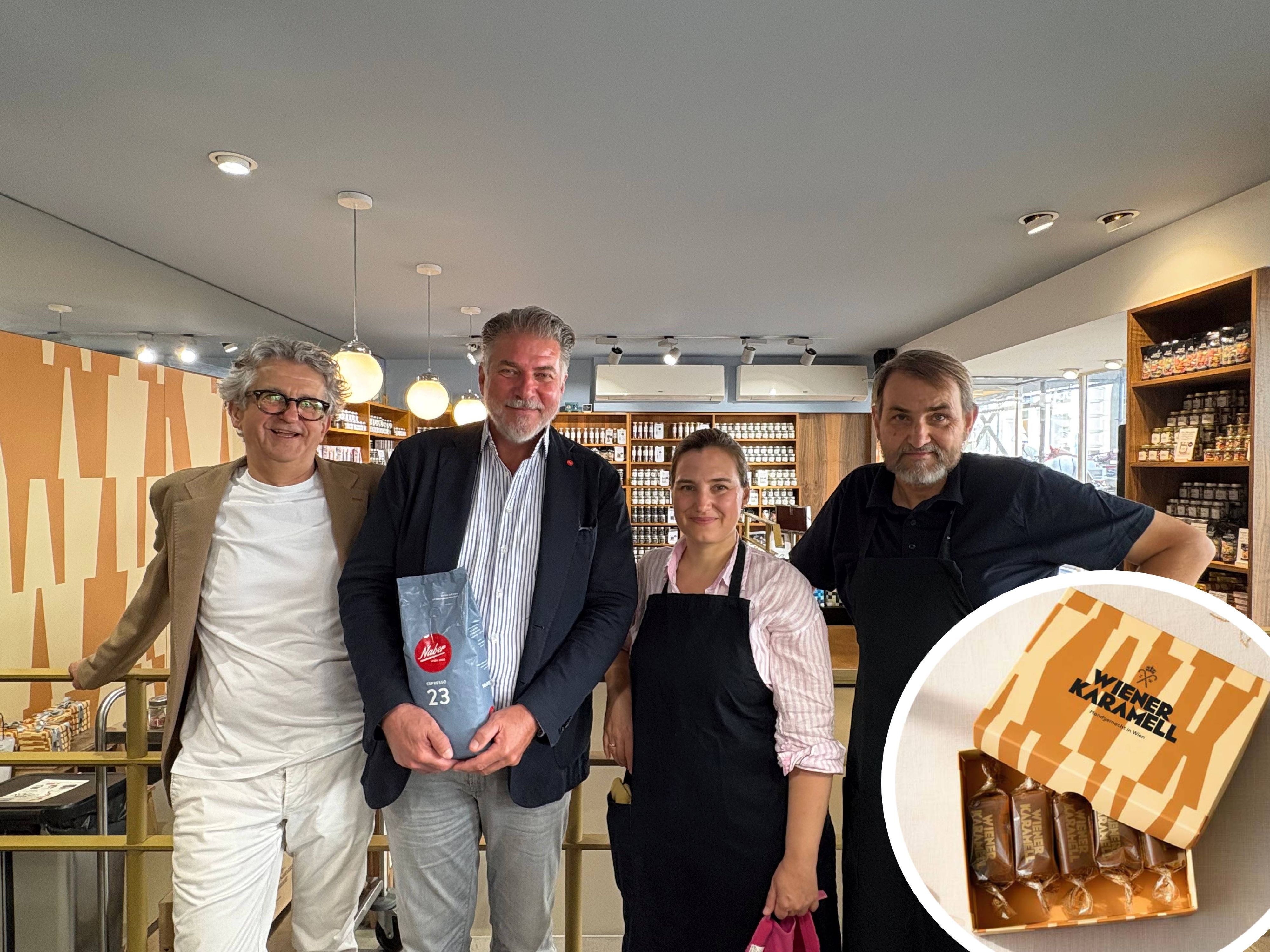 Patrick Schönberger (Kaffegreisslerei), Marco Salvatori (Naber), Maria und Martin Scholz (Zuckerlwerkstatt). (v.l.)