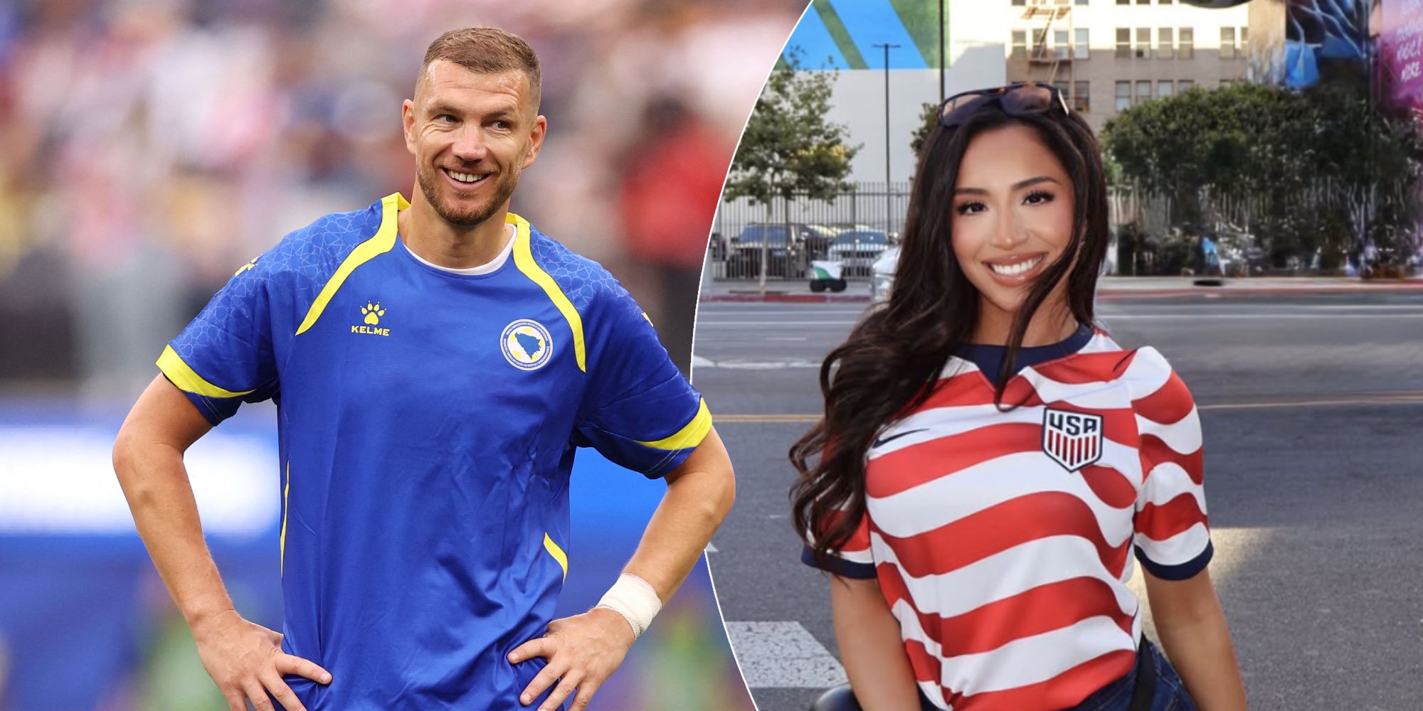 Dzeko schießt gegen Abigail Vélez.
