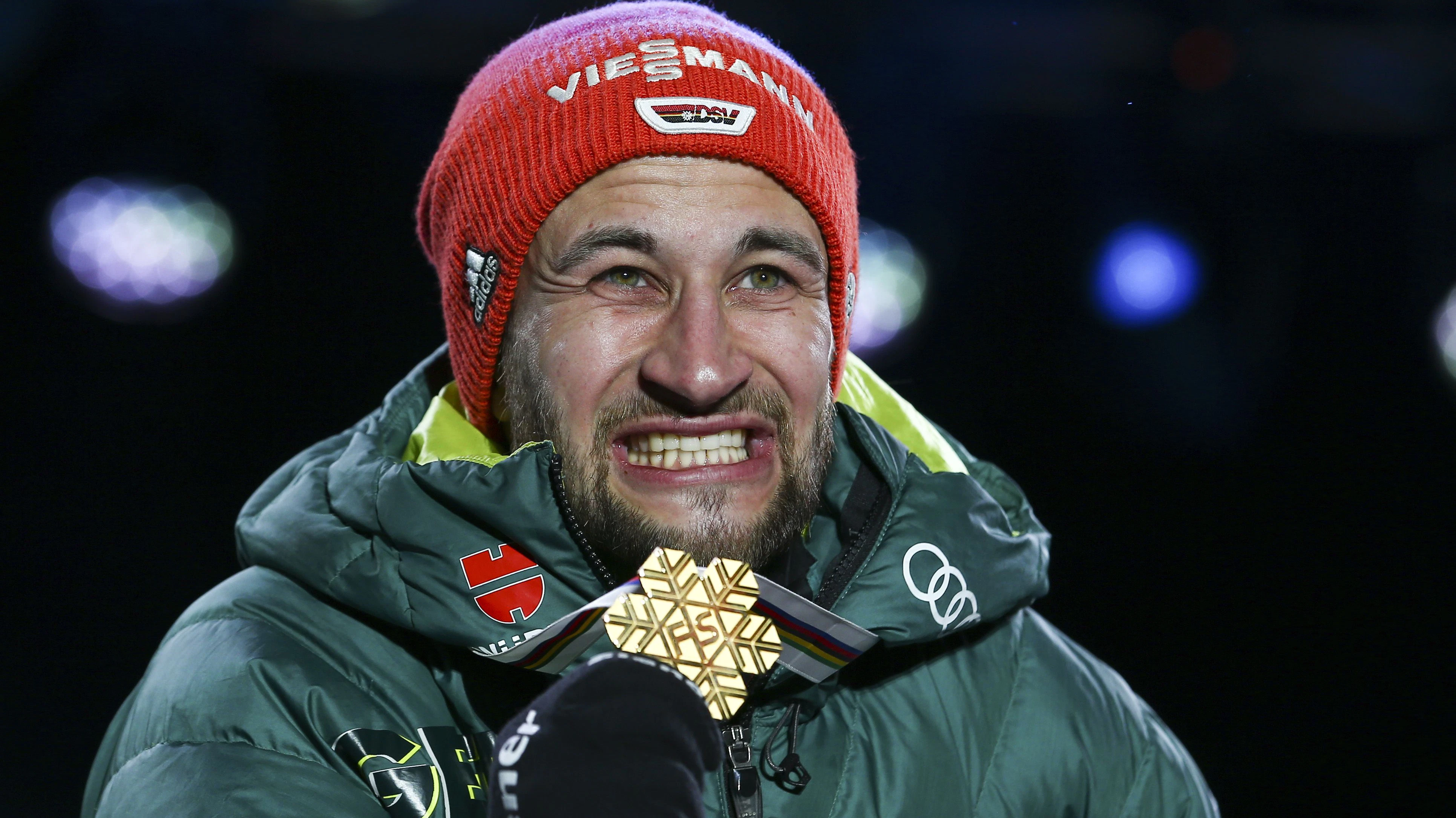 SEEFELD,AUSTRIA,23.FEB.19 - NORDIC SKIING, SKI JUMPING - FIS Nordic World Ski Championships, large hill, award ceremony. Image shows Markus Eisenbichler (GER). Photo: GEPA pictures/ Christopher Kelemen