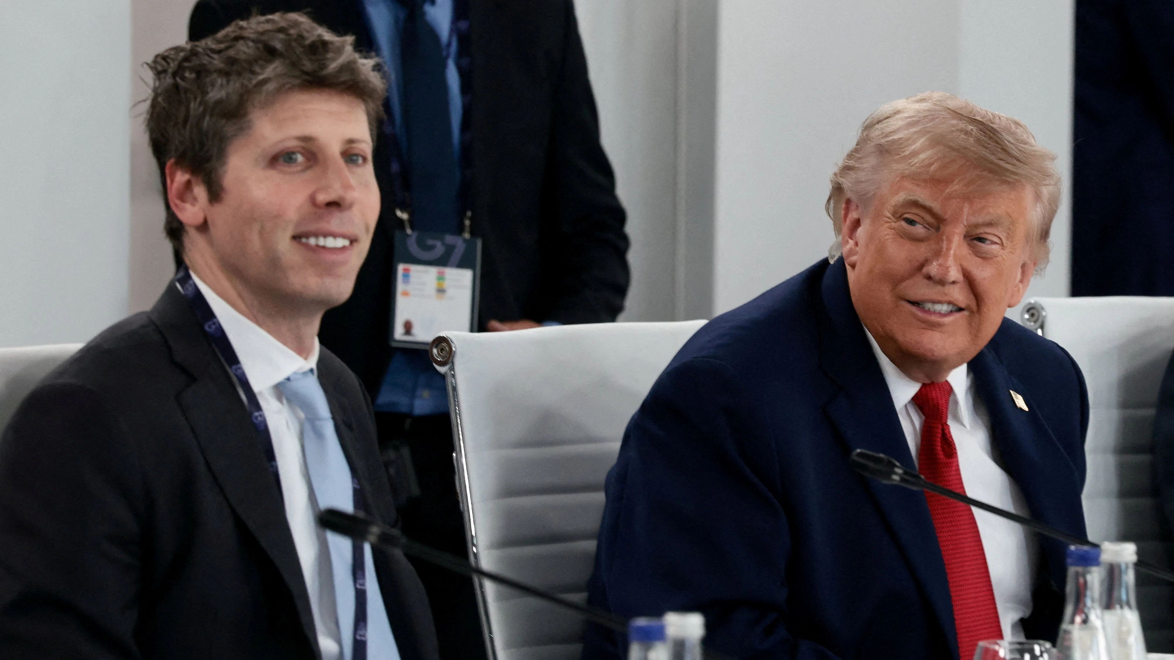U.S. President Donald Trump and OpenAI CEO Sam Altman attend a working lunch with G7 leaders, G7 outreach partners and global tech CEOs on innovation and AI during the G7 Summit in Evian-les-Bains, France, June 17, 2026.REUTERS/Evelyn Hockstein REFILE - ADDING INFORMATION 