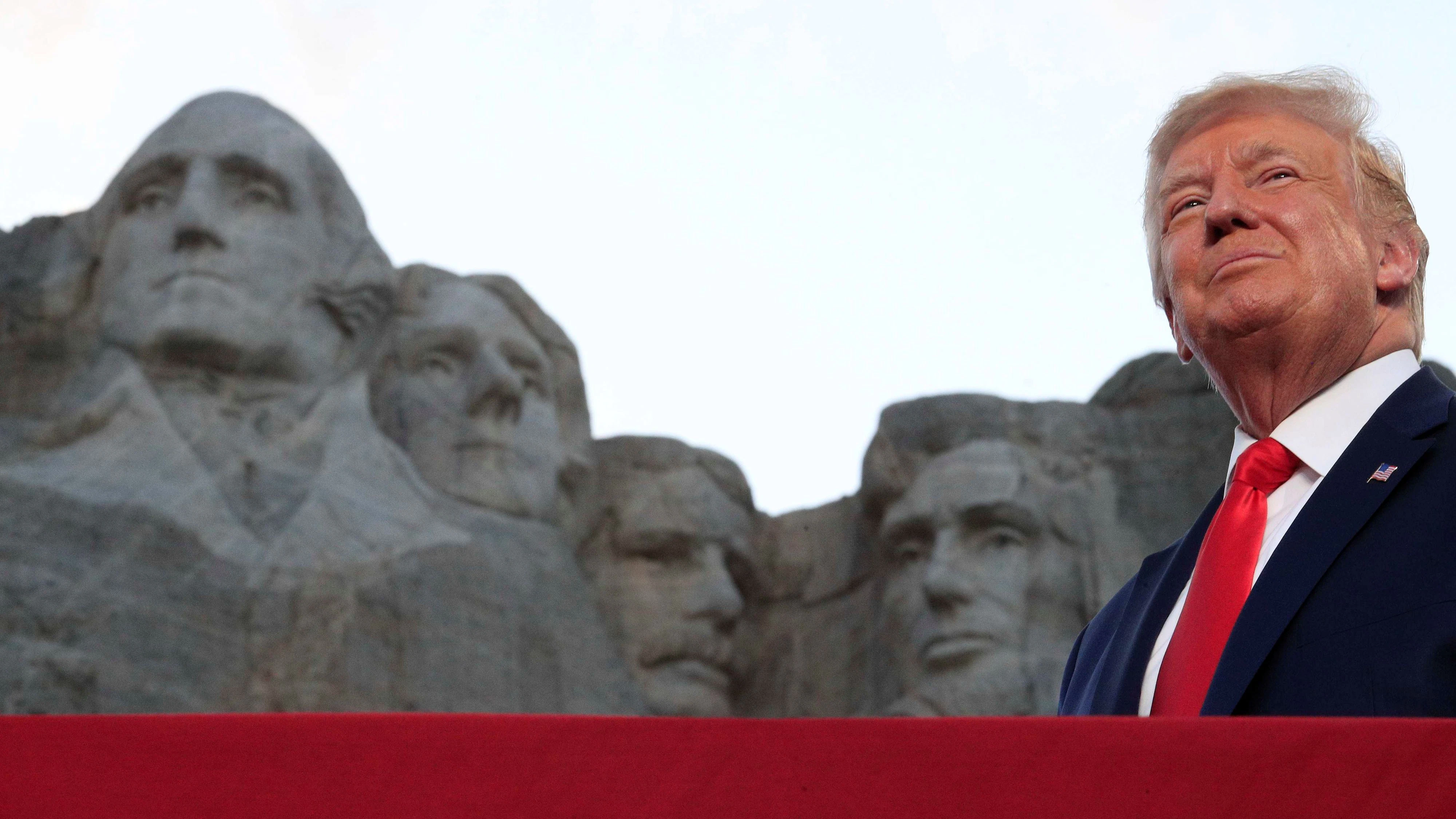 U.S. President Donald Trump is seen in front of Mt. Rushmore as he attends South Dakota's U.S. Independence Day Mount Rushmore fireworks celebrations in Keystone, South Dakota, U.S., July 3, 2020. REUTERS/Tom Brenner