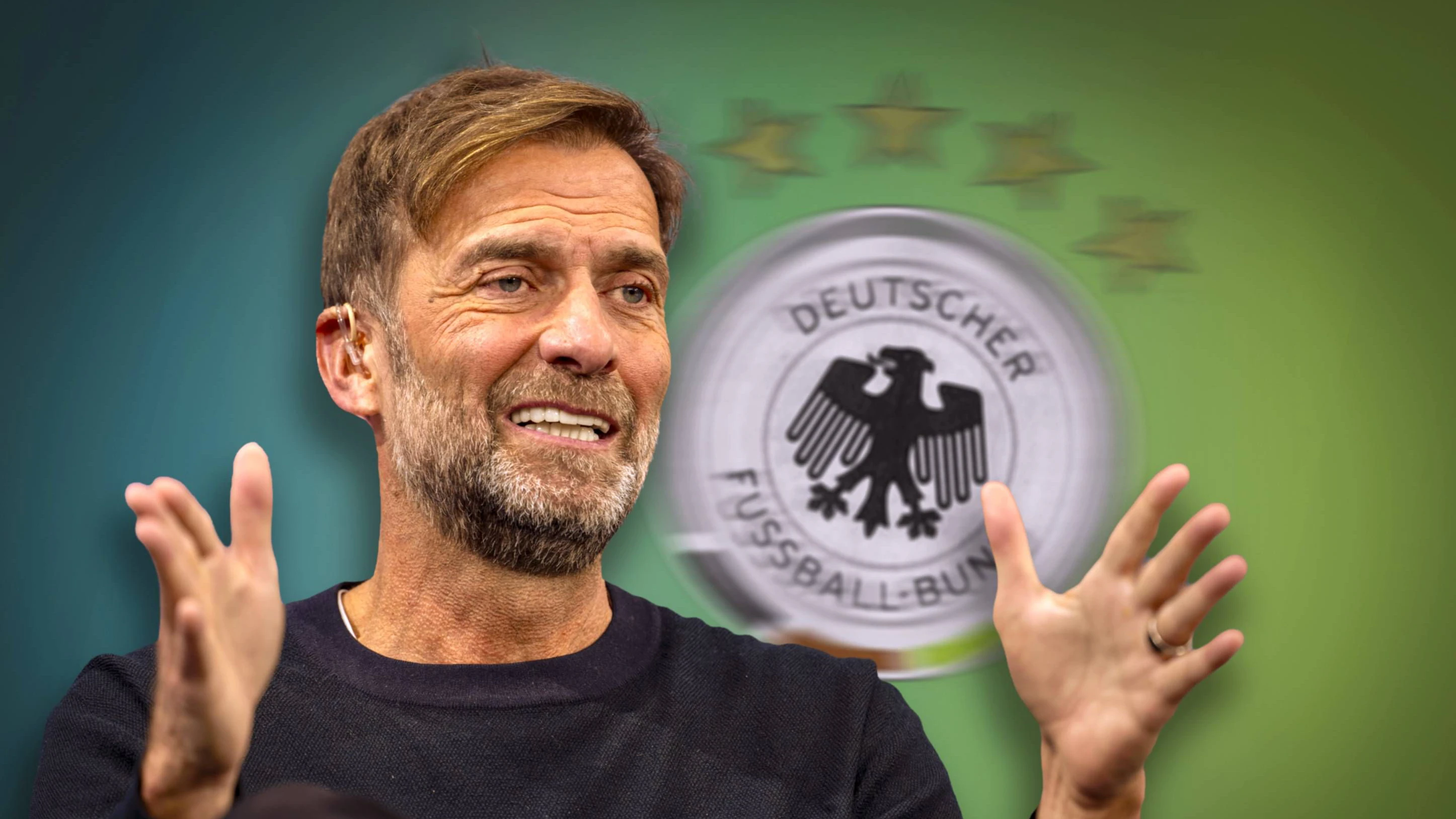 ACHTUNG FOTOMONTAGE 03.072026, Fussball Nationalmannschaft Deutschland, Trainerbeben beim DFB, nach dem schlechten abschneiden bei der WM in den USA gibt es heiße Gerüchte um einen eventuellen Nachfolger von Bundestrainer Julian Nagelsmann Deutschland: Ex-Liverpool-Trainer Jürgen Klopp Deutschland, Foto Montage wird als aussichtsreichtser Kandidat für den Bundestrainer-Job gehandelt. Bildmontage *** ATTENTION: PHOTO MONTAGE 03/07/2026, German National Soccer Team, coaching shakeup at the DFB following the poor performance at the World Cup in the U.S., there are strong rumors about a possible successor to national team coach Julian Nagelsmann: former Liverpool coach Jürgen Klopp, Photo montage: Klopp is considered a promising candidate for the national team head coach position. Photo montage