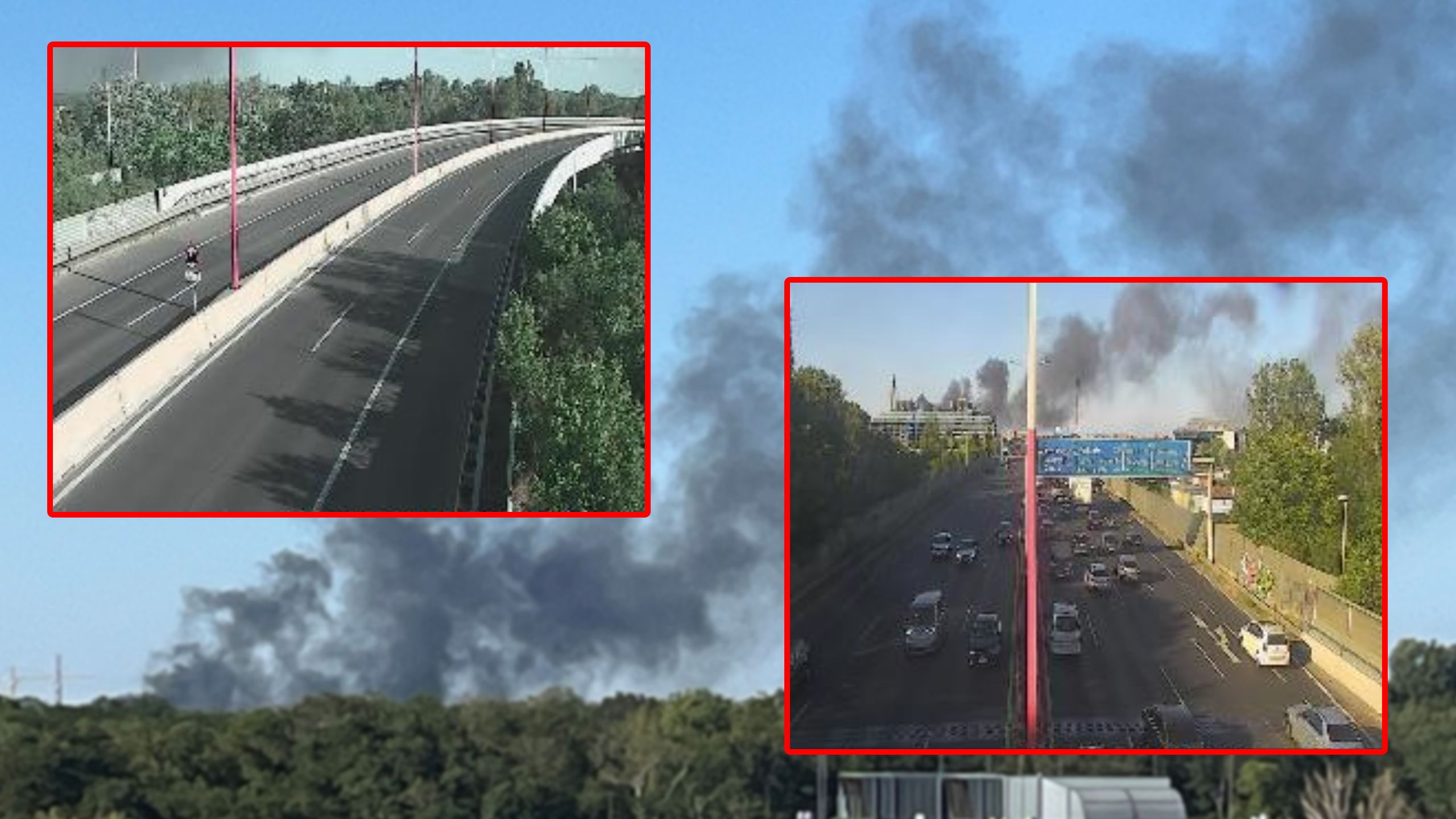 Der Großbrand in Stadlau hat ein riesiges Verkehrschaos zur Folge: die A23 ist gesperrt, Züge fahren nicht.