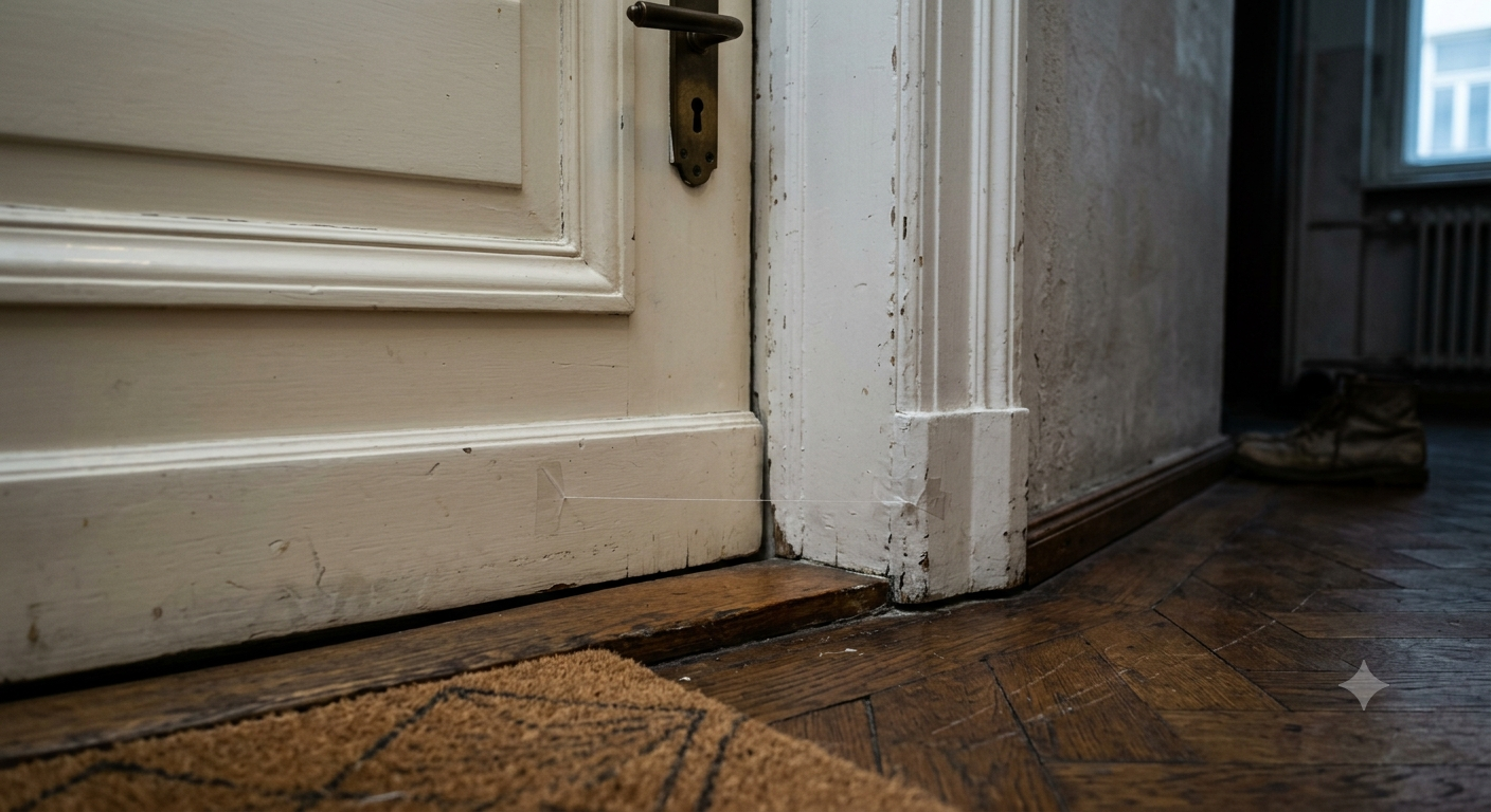 Vorsicht! So können die Klebefäden an Haus- und Wohnungstüren aussehen.
