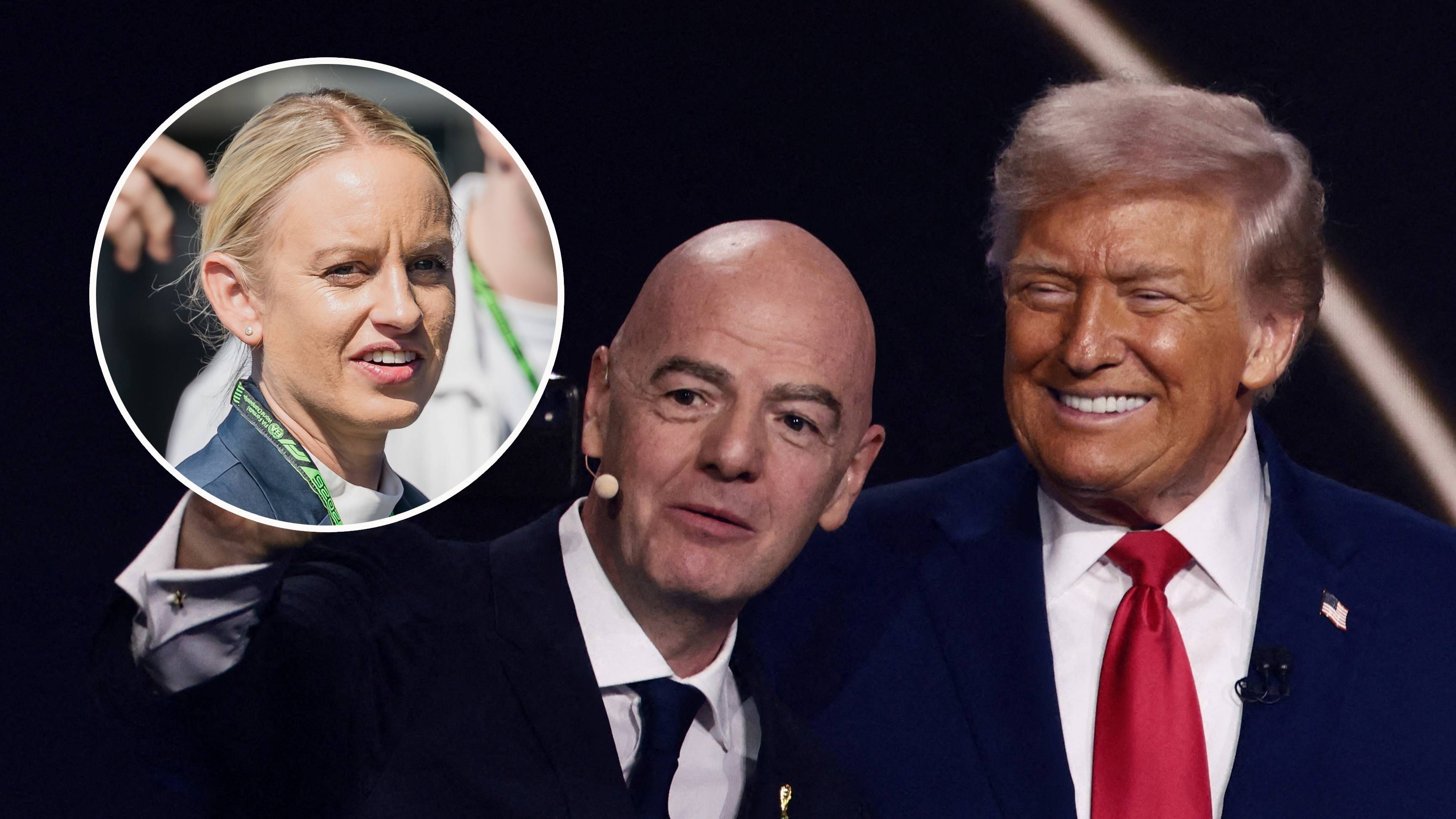 Michaela Schmidt kritisiert die FIFA scharf. Rechts: FIFA-Boss Gianni Infantino und US-Präsident Donald Trump.