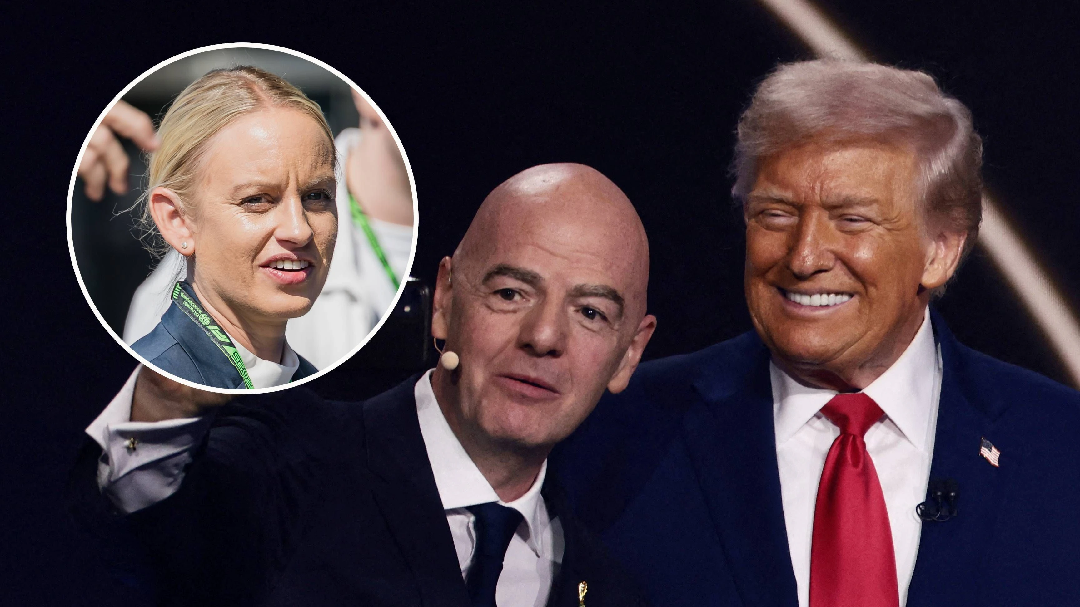 Michaela Schmidt kritisiert die FIFA scharf. Rechts: FIFA-Boss Gianni Infantino und US-Präsident Donald Trump.