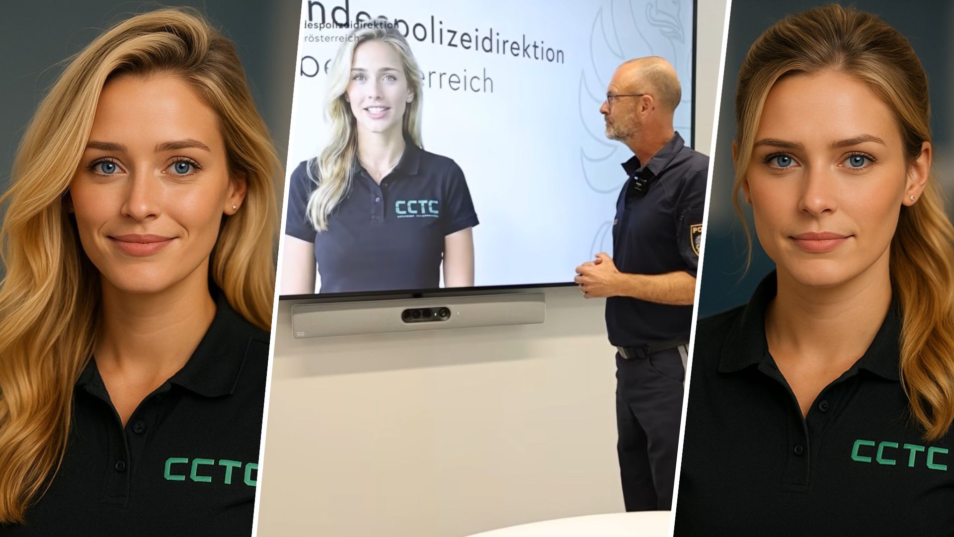 Polizeichef Andreas Pilsl mit der virtuellen Mitarbeiterin.
