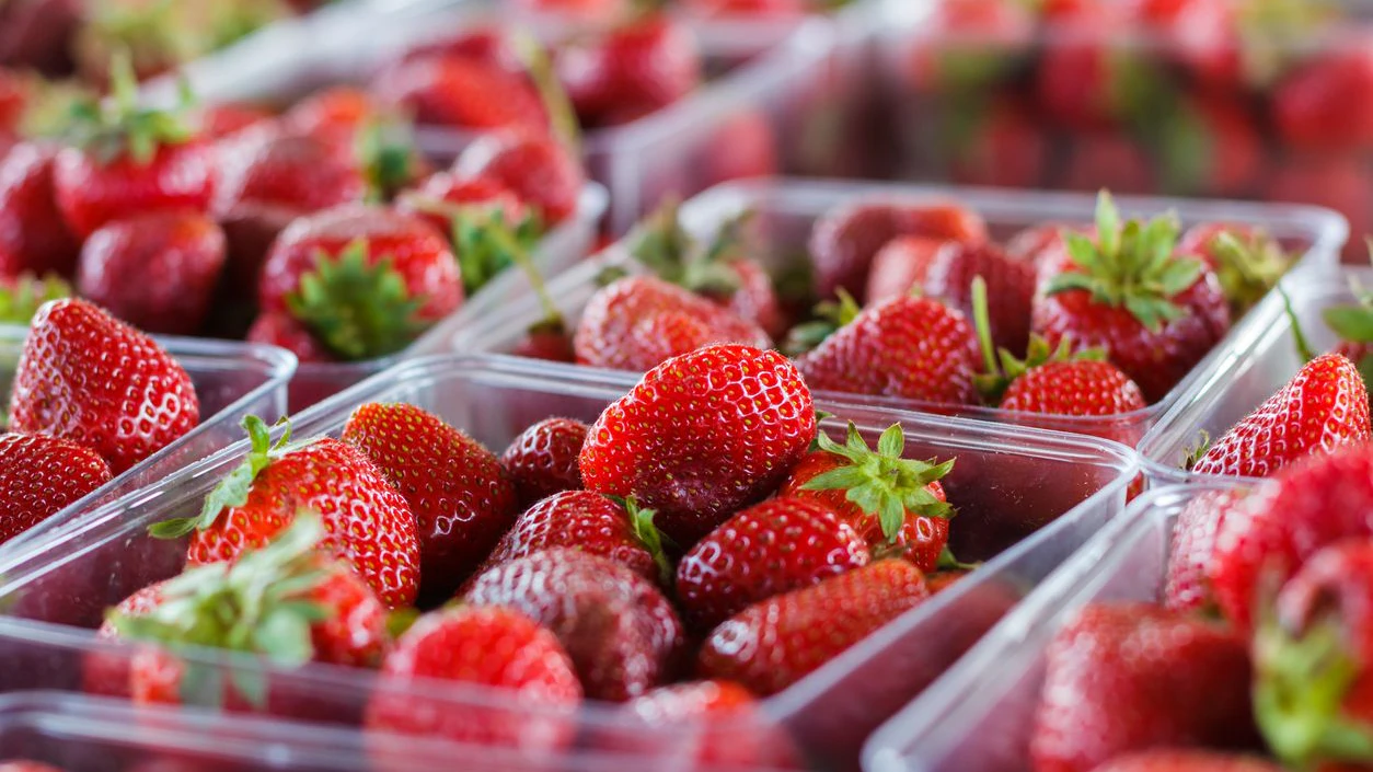 Fresh Strawberries at a Produce Stand