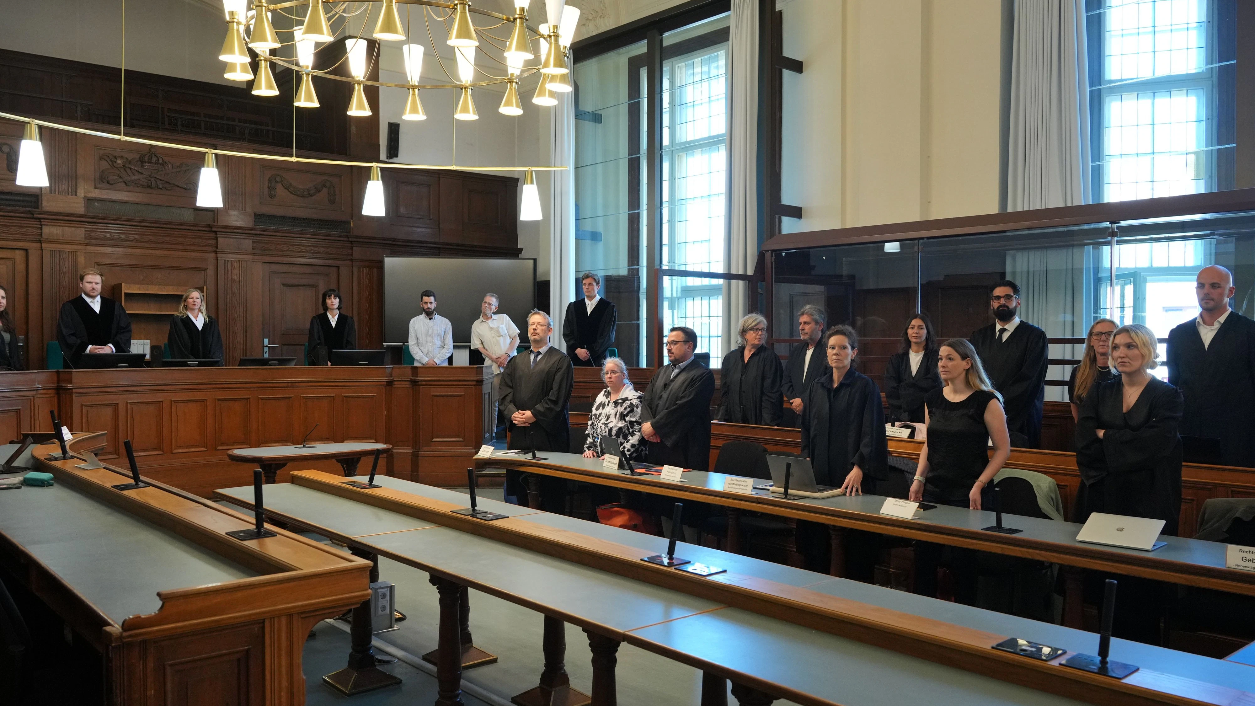 08 July 2026, Berlin: As the murder trial against a palliative care physician continues, the joint plaintiffs are present in the courtroom. Photo: Soeren Stache/dpa