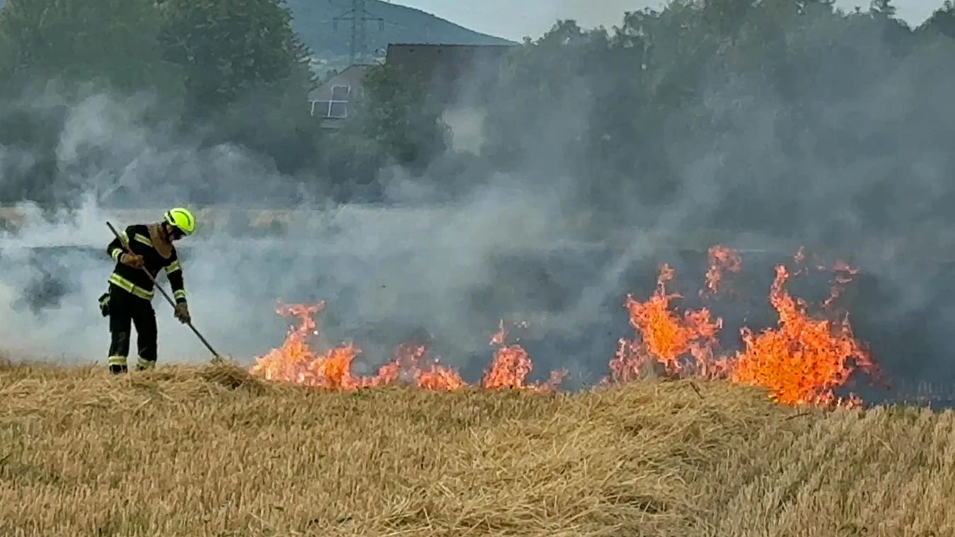 Am Dienstag kam es auf einem abgeernteten Feld und einer trockenen Grünfläche zu einem Brand. Es besteht der Verdacht auf Brandstiftung.