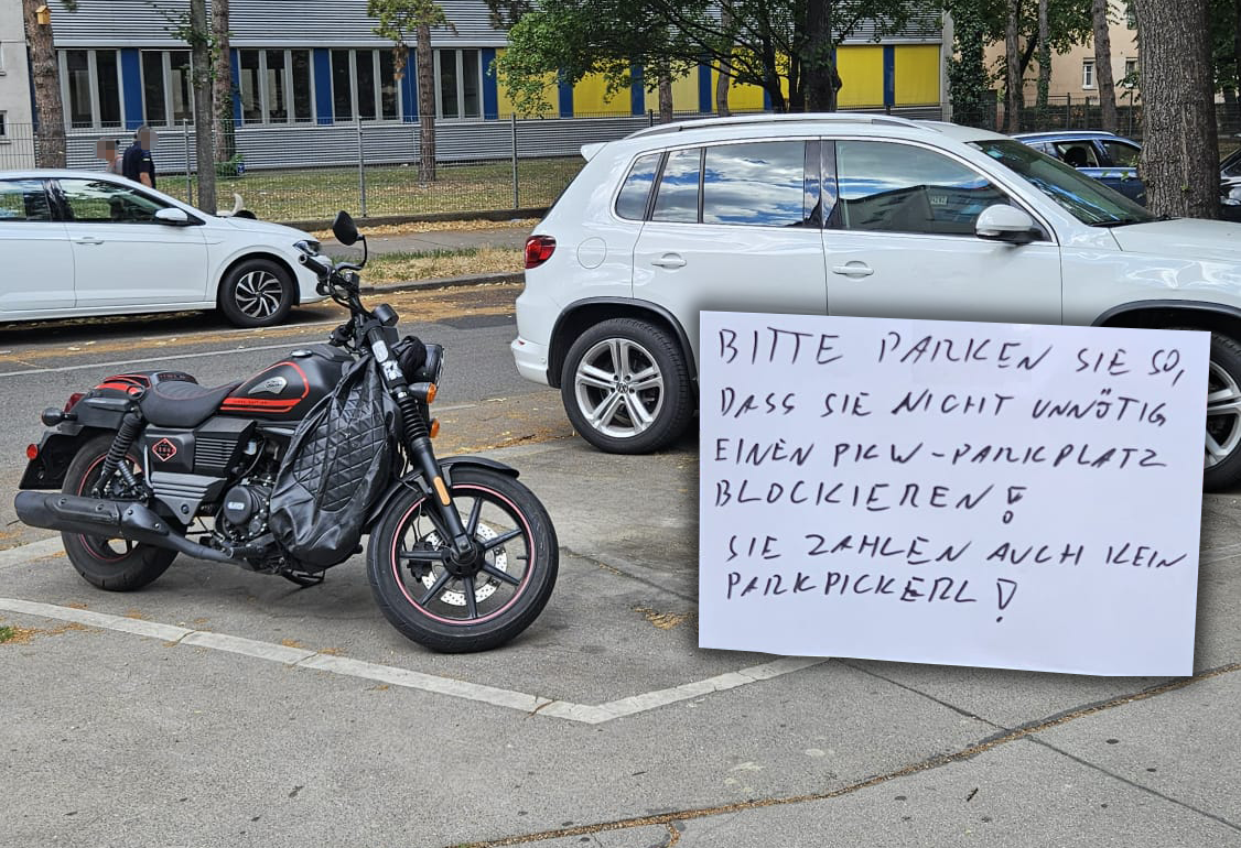 Heute.at - Wütender Wiener hinterlässt Motorradfahrer bösen Brief
