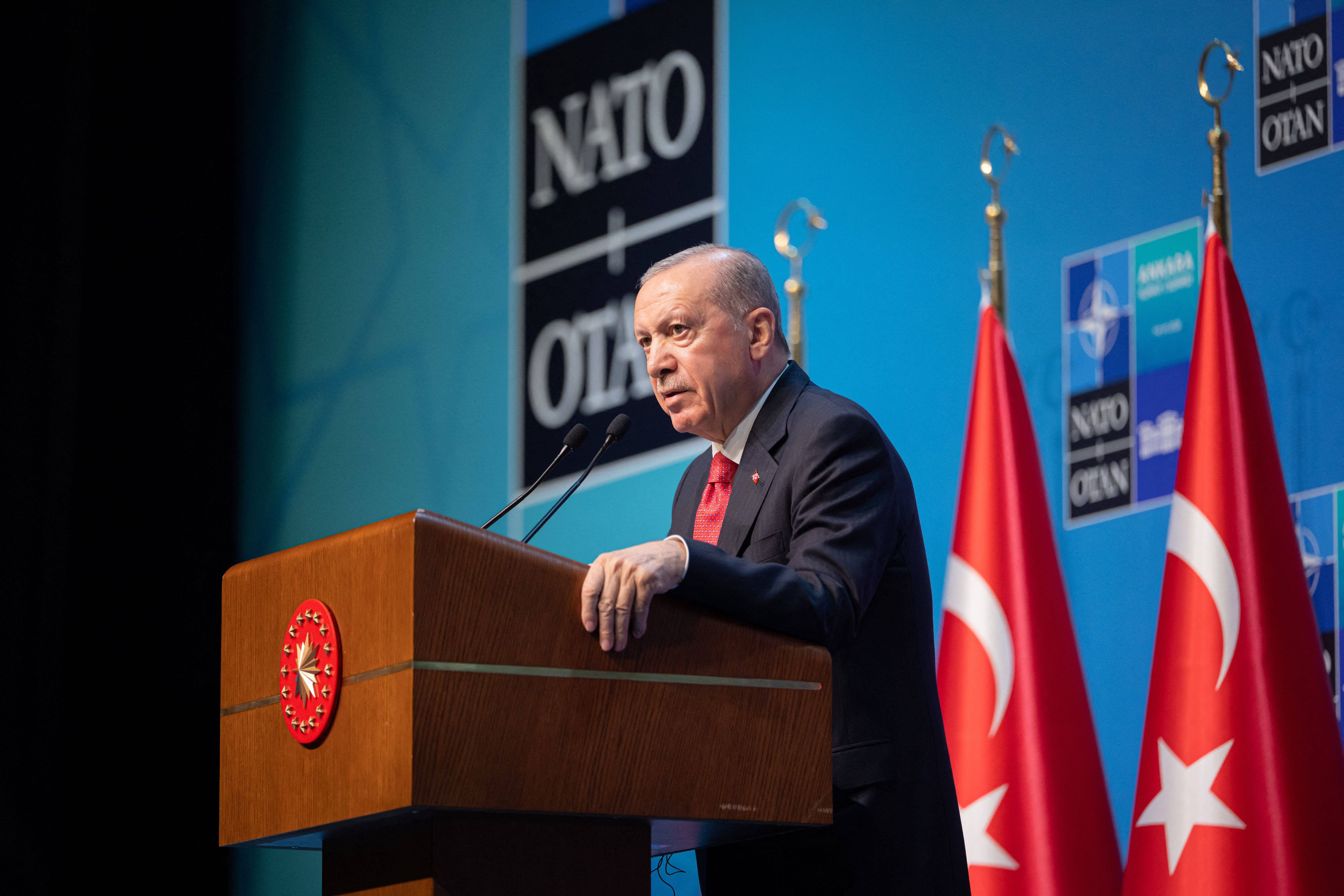 Recep Tayyip Erdogan bei einer Pressekonferenz während des NATO-Gipfels in Ankara, 8. Juli 2026.