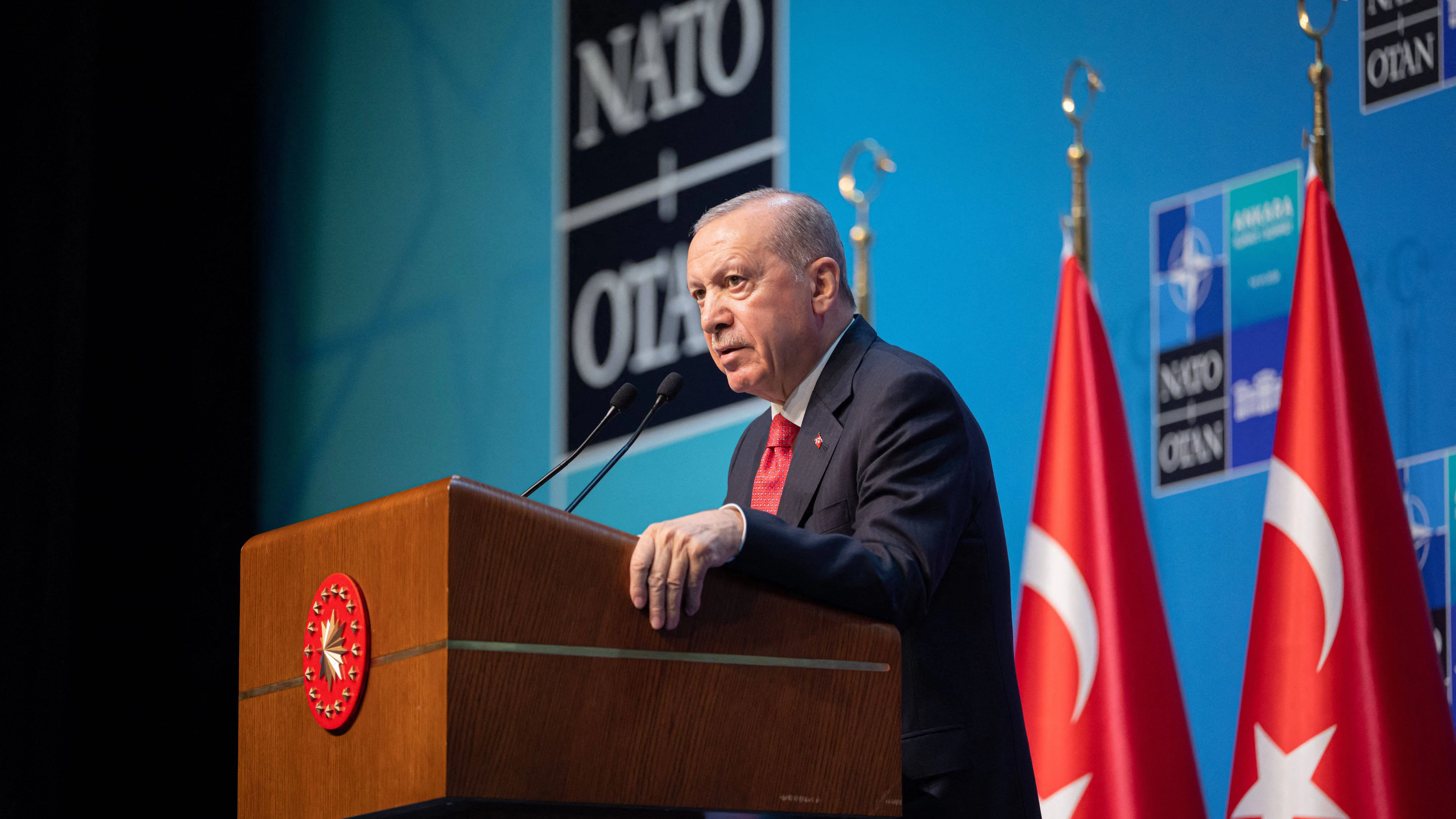 Recep Tayyip Erdogan bei einer Pressekonferenz während des NATO-Gipfels in Ankara, 8. Juli 2026.