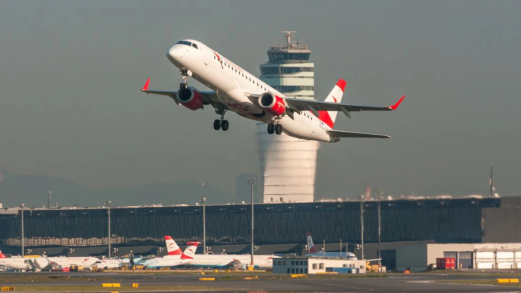 Vienna, Austria - May 7, 2016: Embraer ERJ 195 of Austrian Airlines. Image was taken at Vienna Schwechat airport.