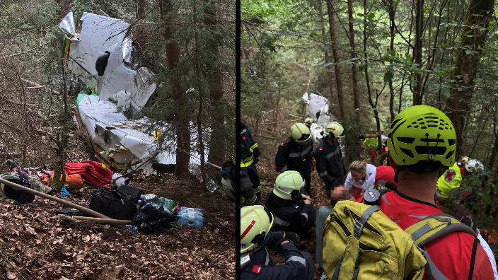 Die Bergretter und Einsatzkräfte an der Unfallstelle