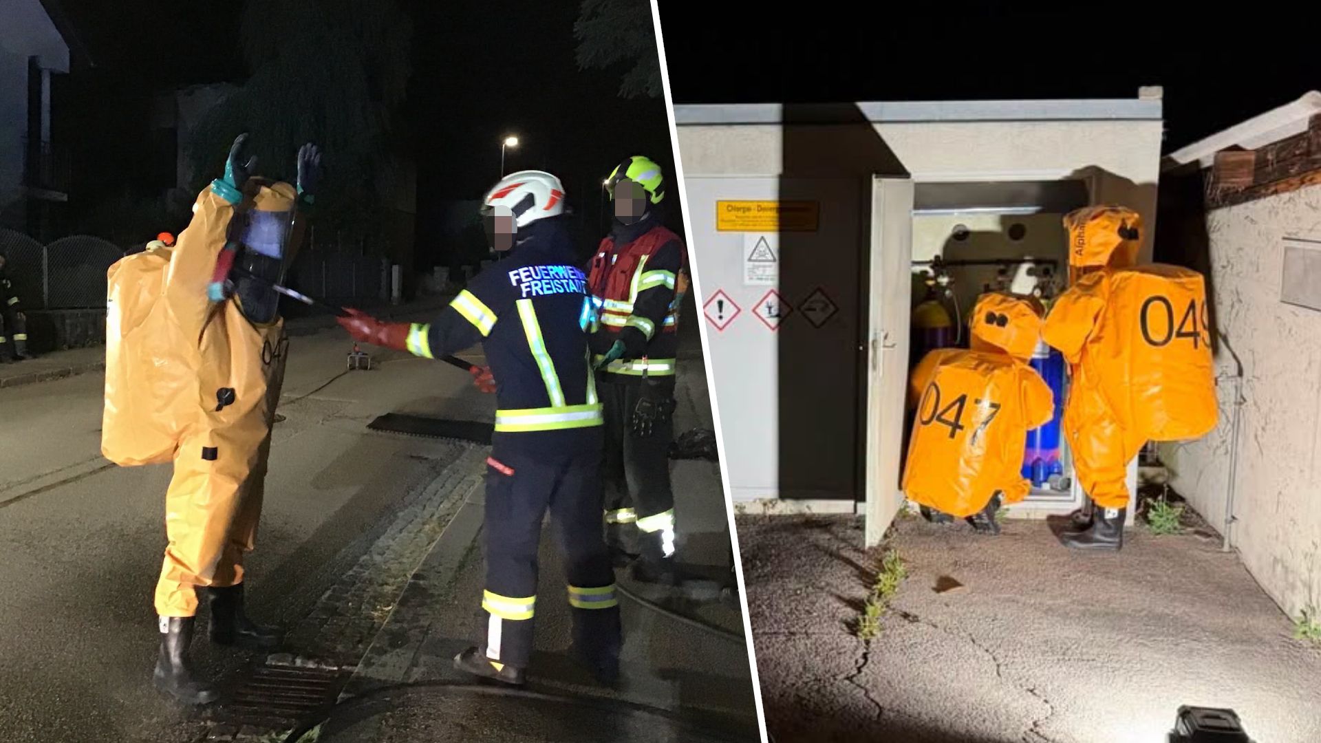 Weil Chlorgas austrat, musste die Feuerwehr in Schutzkleidung anrücken.