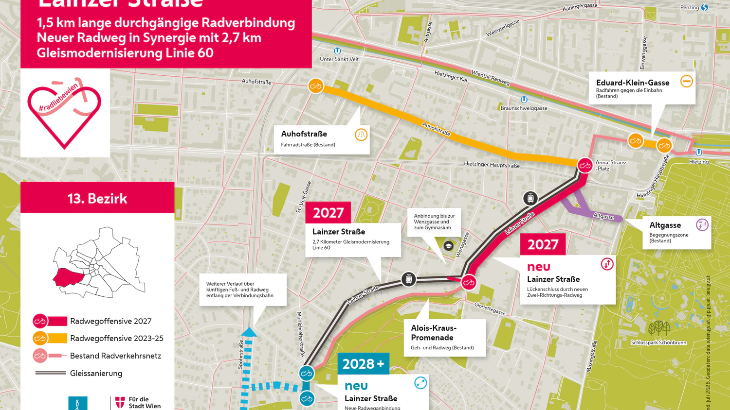 Die Lainzer Straße wird ab August zur Großbaustelle.