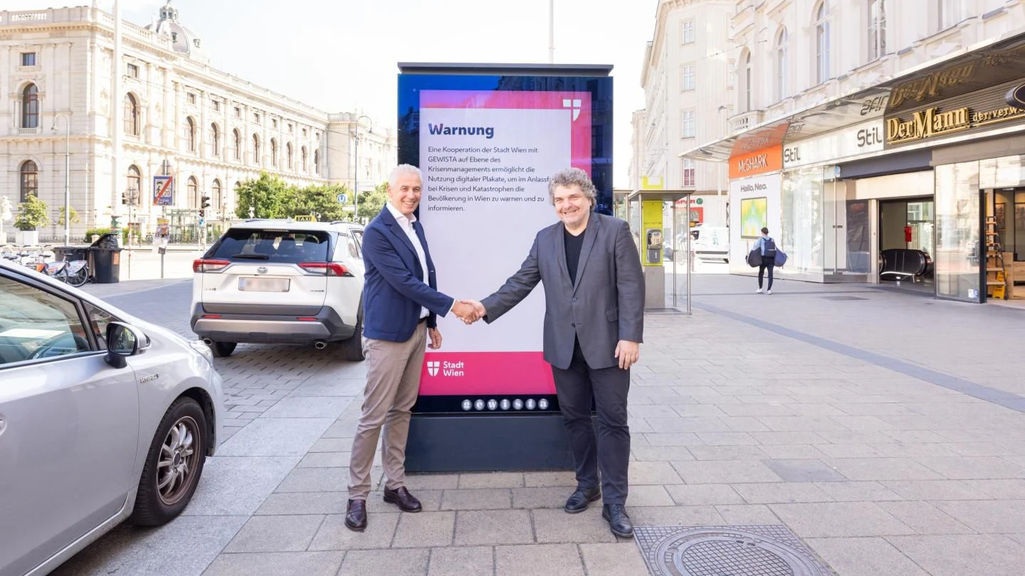 Künftig können Warnmeldungen der Stadt Wien auf digitalen Gewista-Werbeflächen ausgespielt werden.