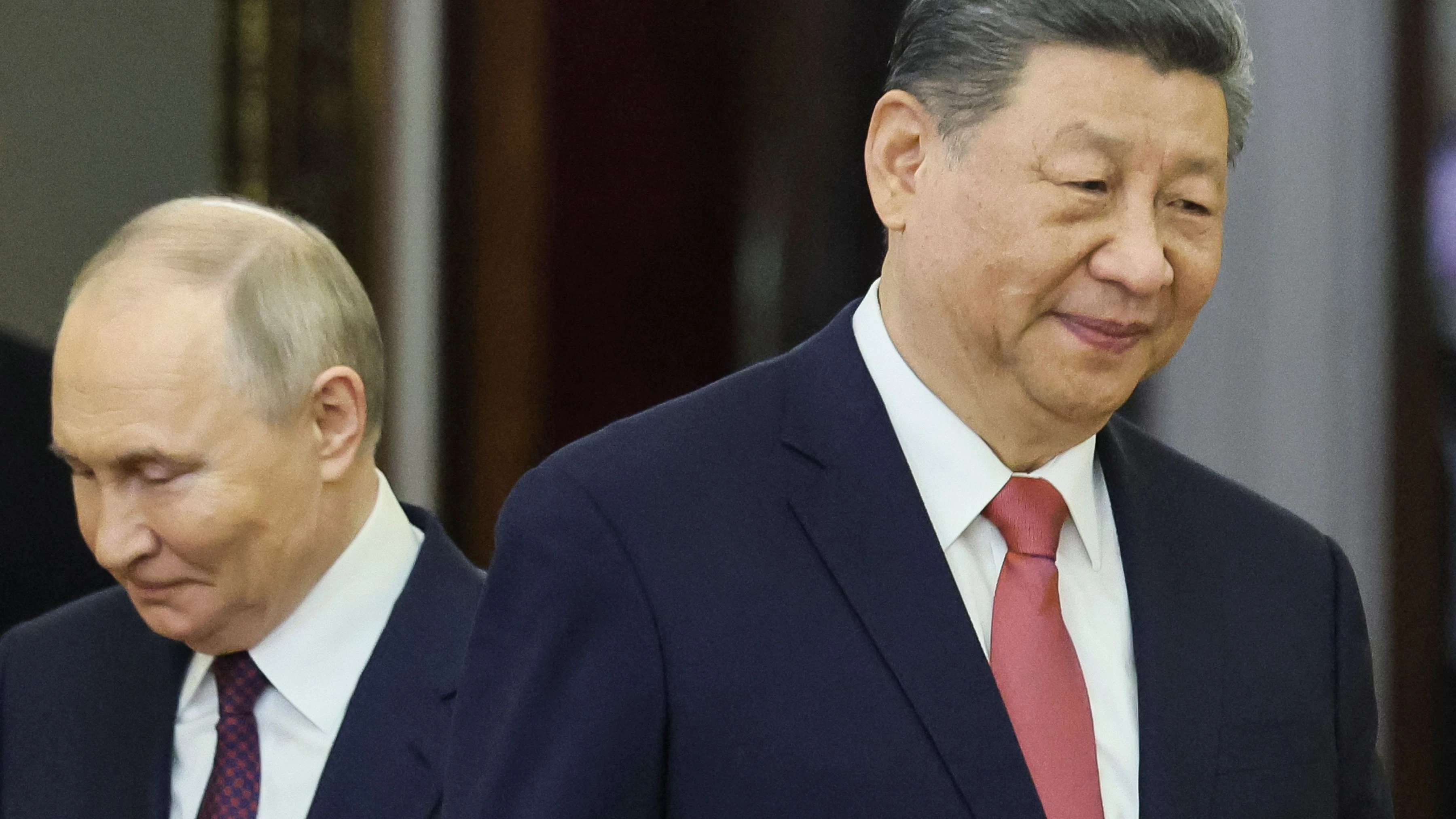 Russian President Vladimir Putin and Chinese President Xi Jinping attend a meeting at the Kremlin in Moscow, Russia, May 8, 2025. Yuri Kochetkov/Pool via REUTERS