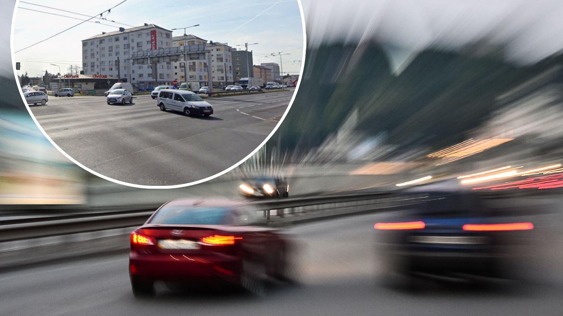Probeführerscheinbesitzer brausten an den Beamten vorbei. Im kleinen Bild: eine bei Tunern beliebte Kreuzung in Traun. (Symbolbild)