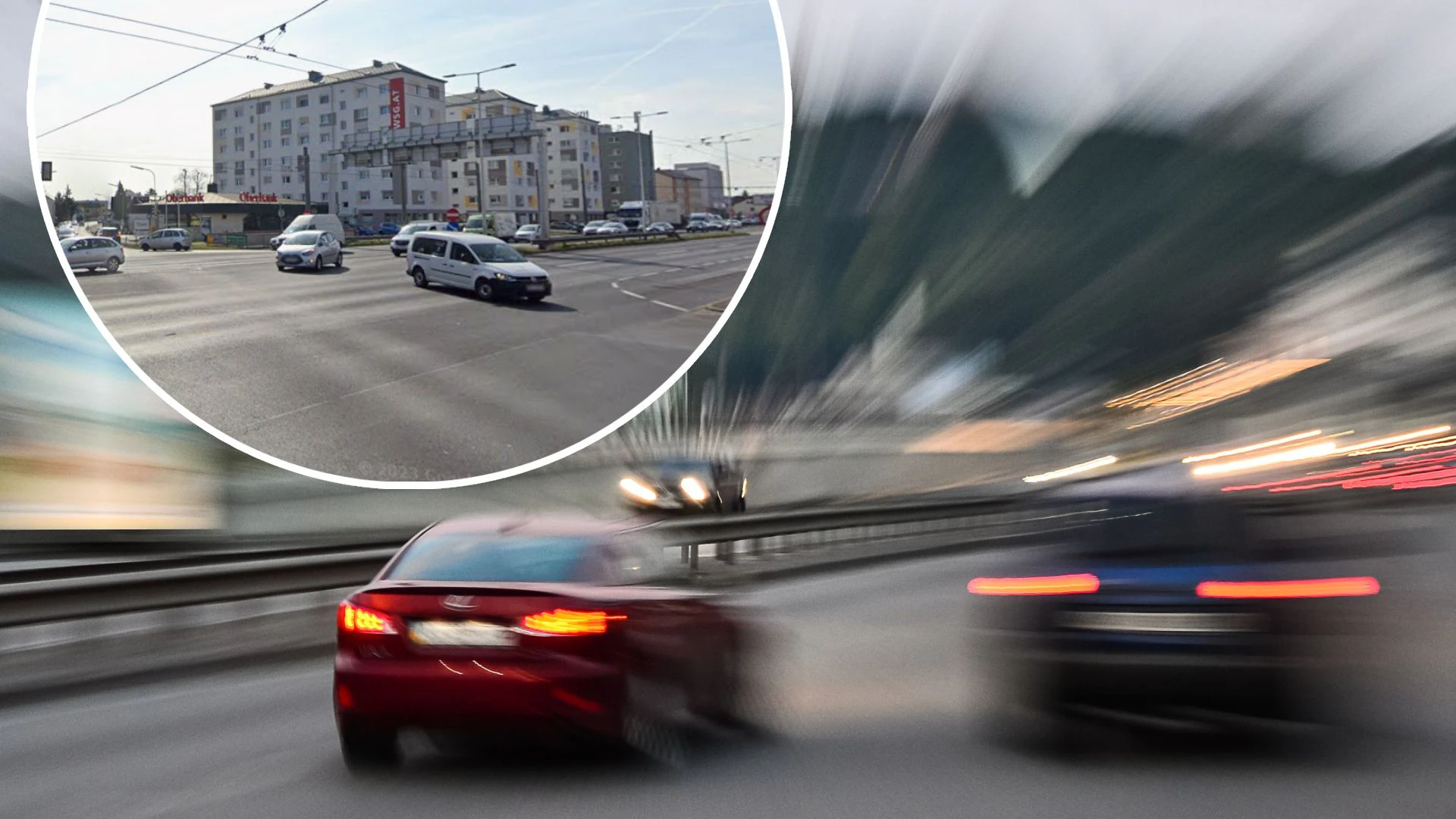 Probeführerscheinbesitzer brausten an den Beamten vorbei. Im kleinen Bild: eine bei Tunern beliebte Kreuzung in Traun. (Symbolbild)