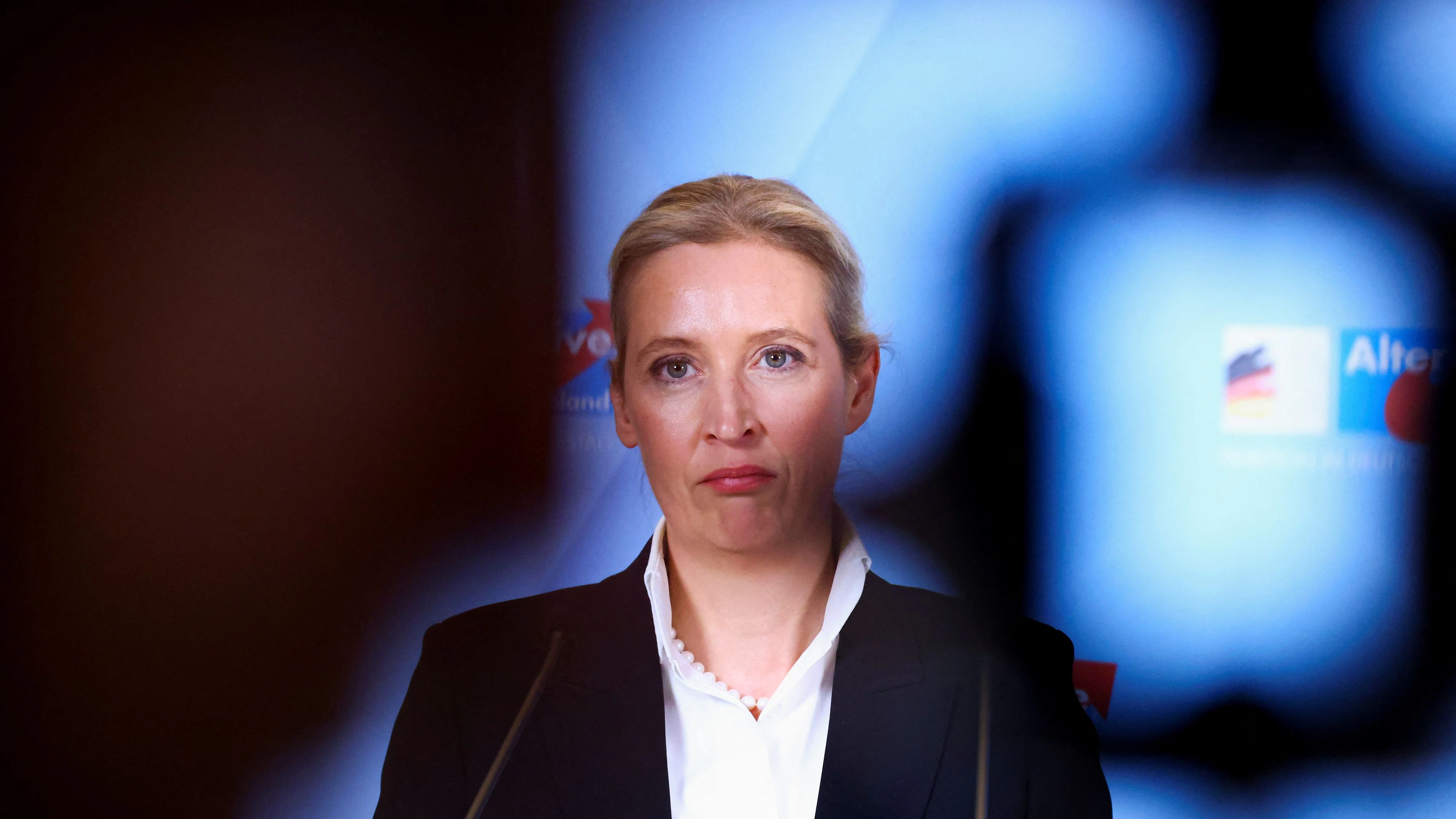 Co-leader of the Alternative for Germany party (AfD) Alice Weidel speaks to the media after the German parliament voted against an opposition draft law on tightening immigration policy, in Berlin, Germany, January 31, 2025. REUTERS/Nadja Wohlleben  