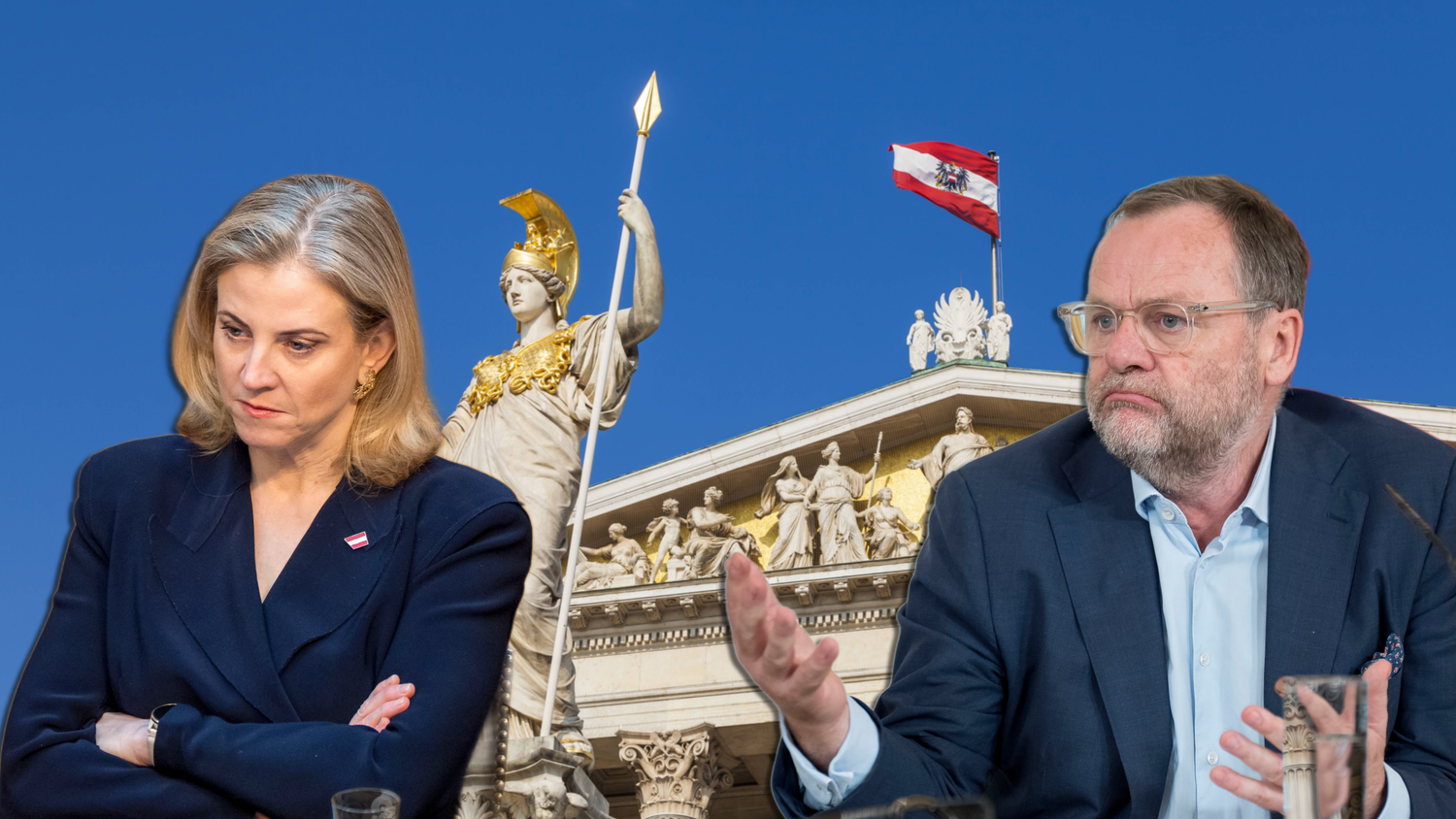 NEOS-Chefin Meinl-Reisinger und Deregulierungs-Staatssekretär Sepp Schellhorn können im APA-Vertrauensindex nicht überzeugen.