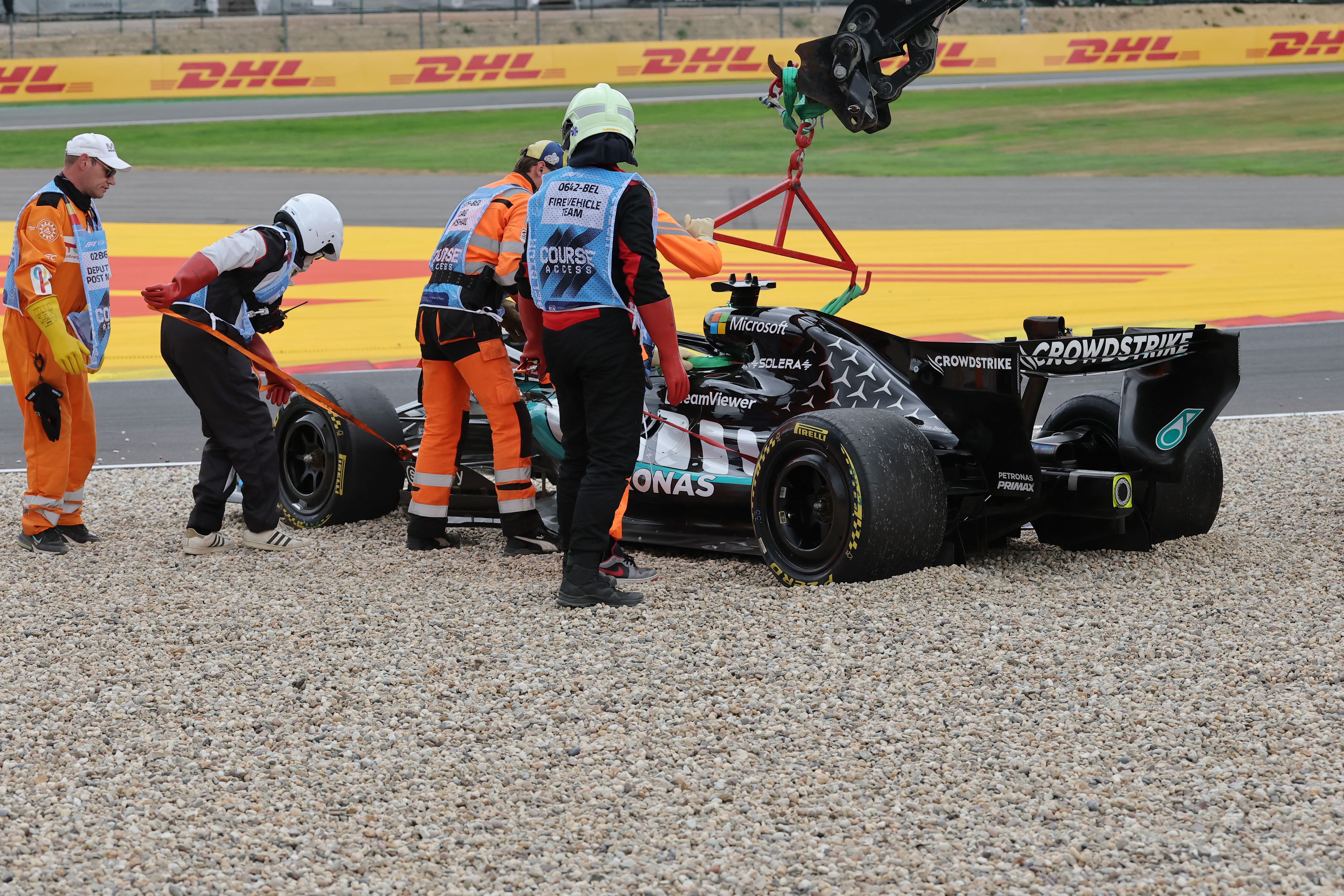 George Russels Auto nach seinem Ausscheiden beim Grand Prix in Belgien.