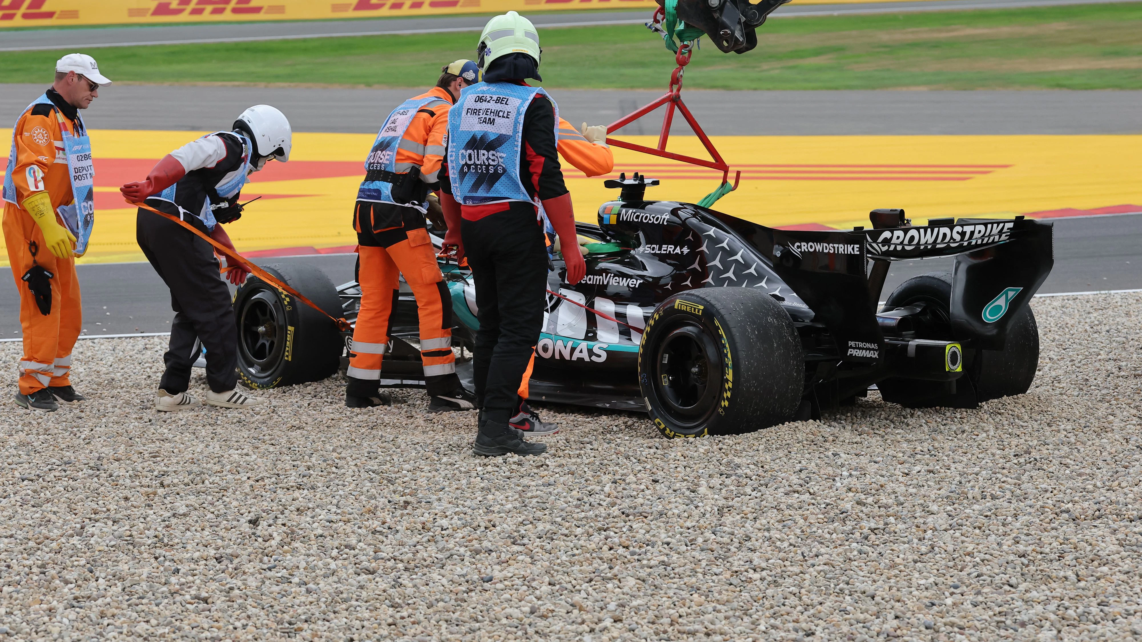 George Russels Auto nach seinem Crash 