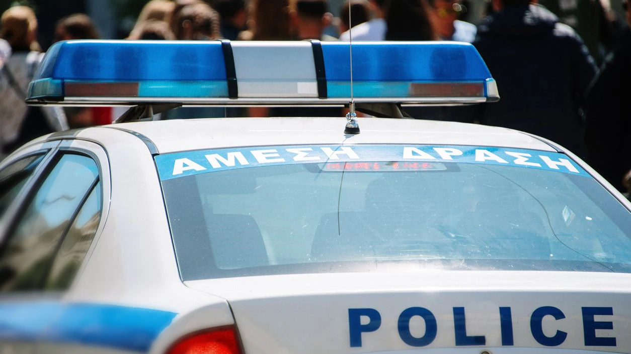 A rear view of a greek police car in Athens