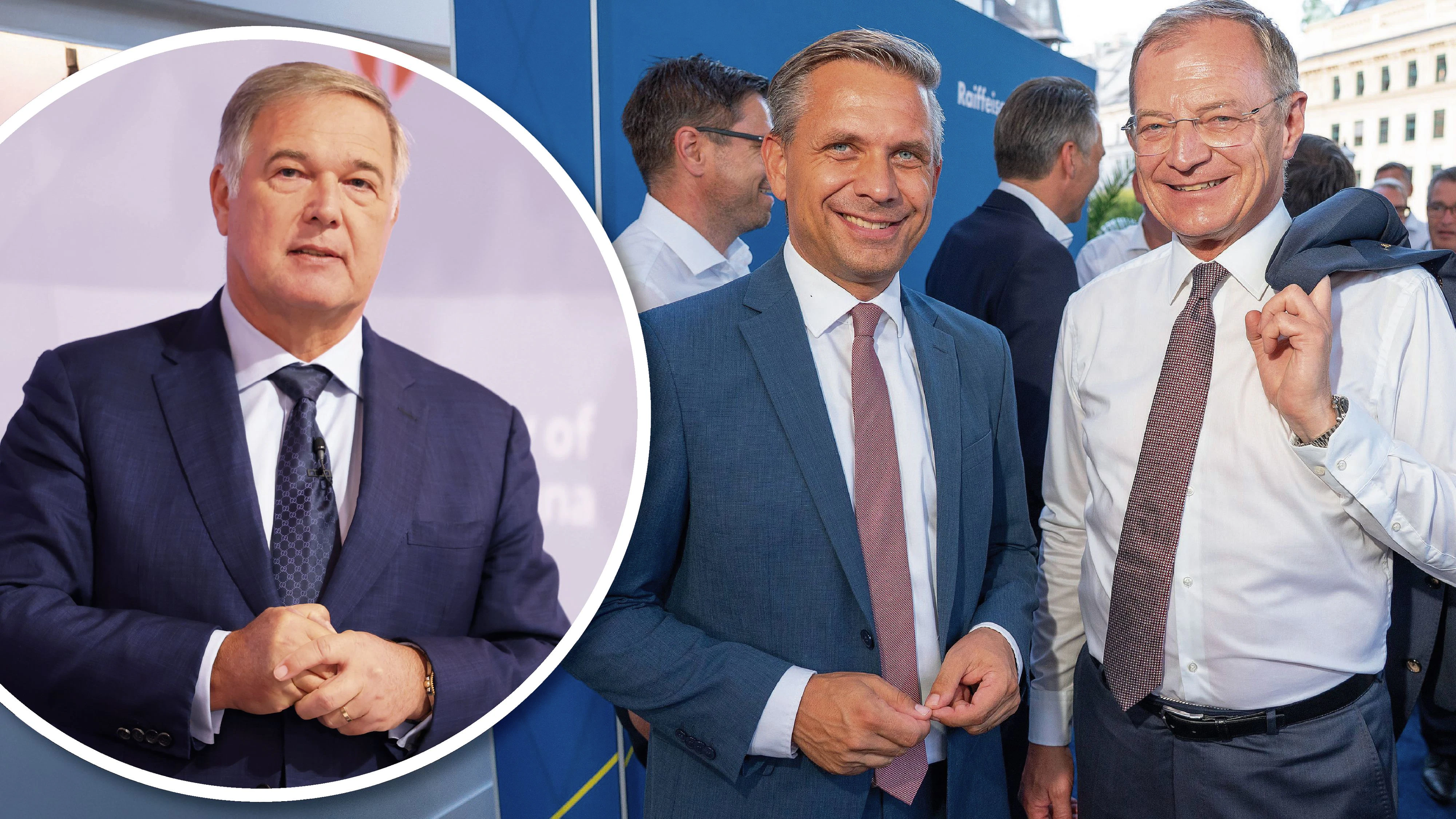 "Ziemlich beste Parteifreunde": Wiens Kammerchef Ruck, Minister Hattmannsdorfer, OÖ-Landeshauptmann Stelzer – alle ÖVP.