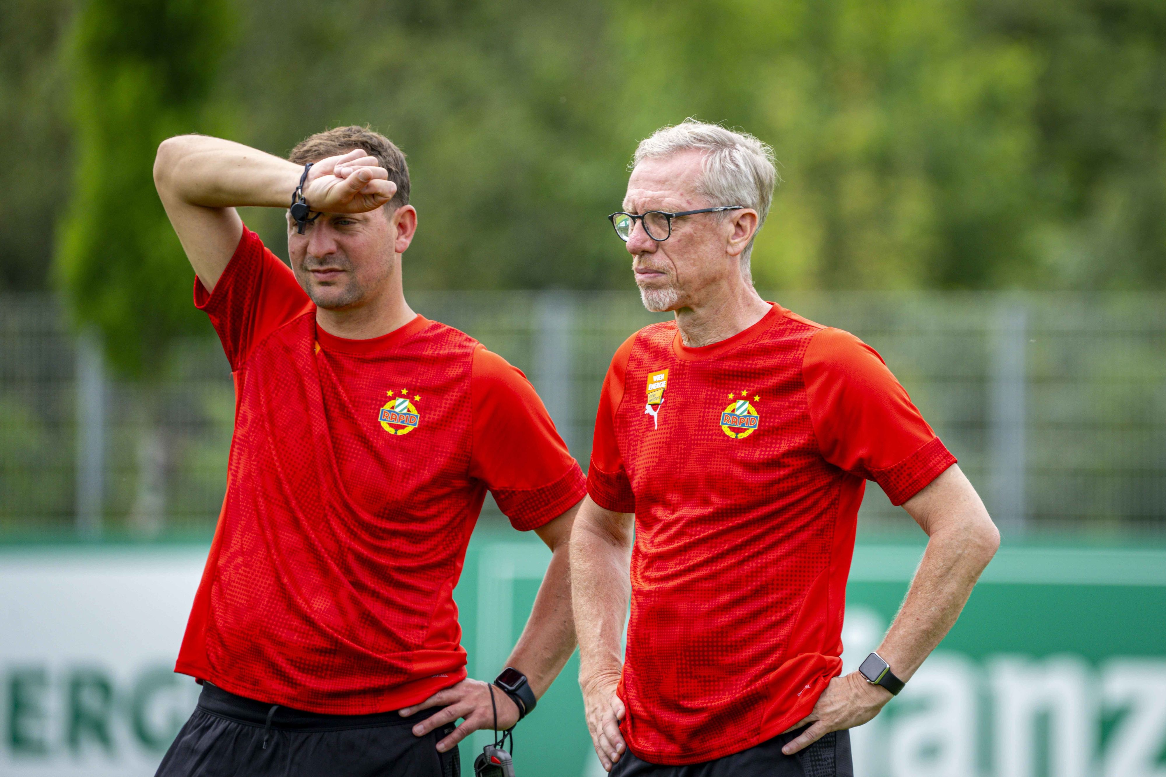 Thomas Sageder (l.) war bei Rapid unter Coach Peter Stöger Co-Trainer.