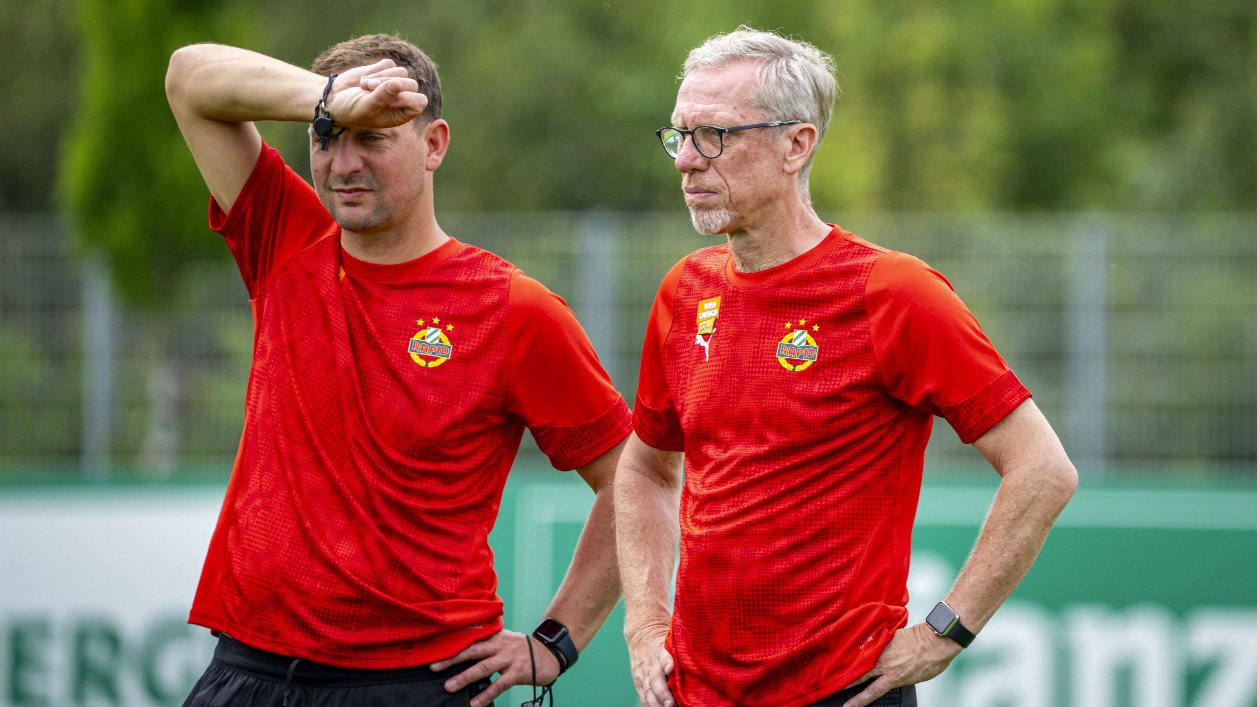 Thomas Sageder (l.) war bei Rapid unter Coach Peter Stöger Co-Trainer.