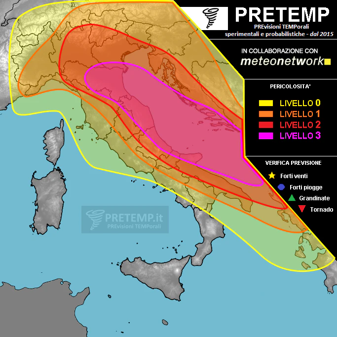 Höchste Unwetterwarnstufe an den Adria-Küsten am Dienstag, 21. Juli 2026.